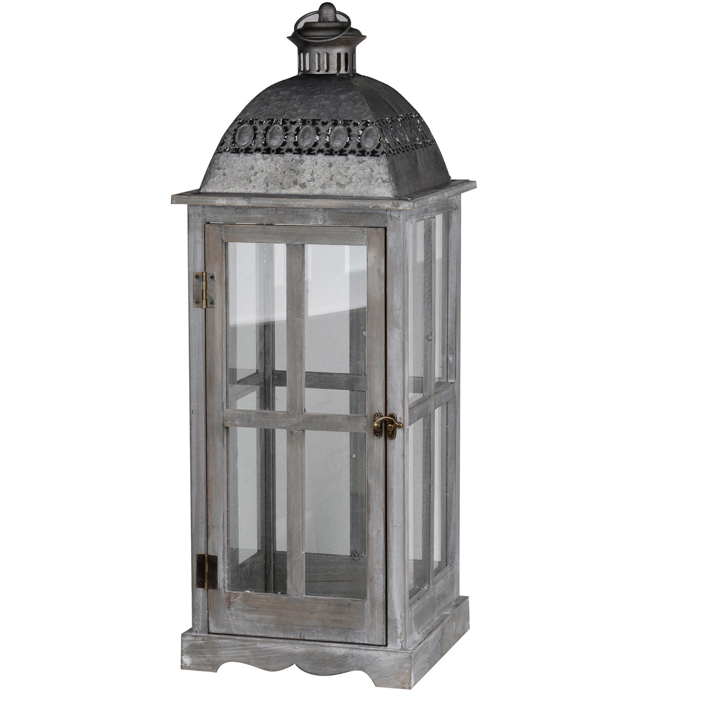 Wood And Metal Lanterns With Glass Window Pane Design Gray Set Of 2