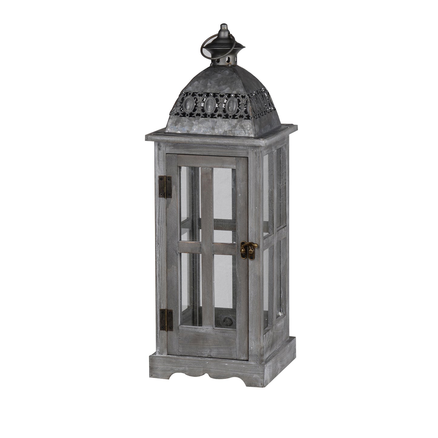 Wood And Metal Lanterns With Glass Window Pane Design Gray Set Of 2
