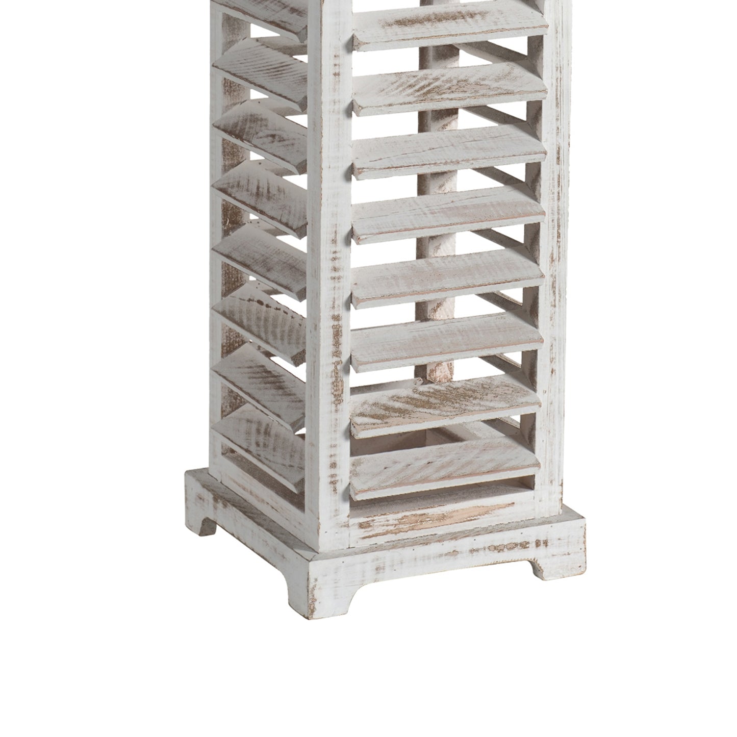 Wood And Metal Lanterns With Louvered Design White Set Of 2