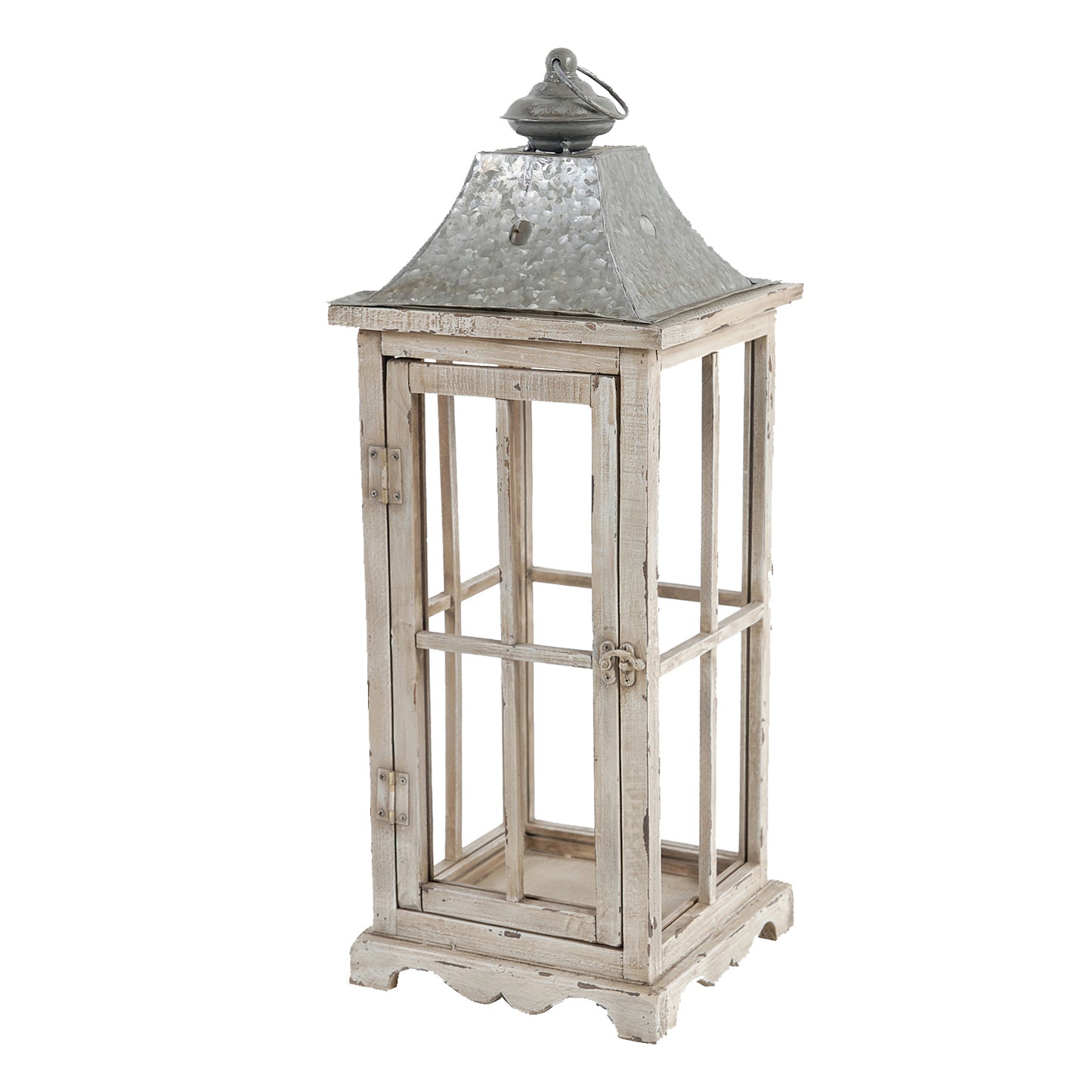 Wood And Metal Lanterns With Window Pane Design White Set Of 2