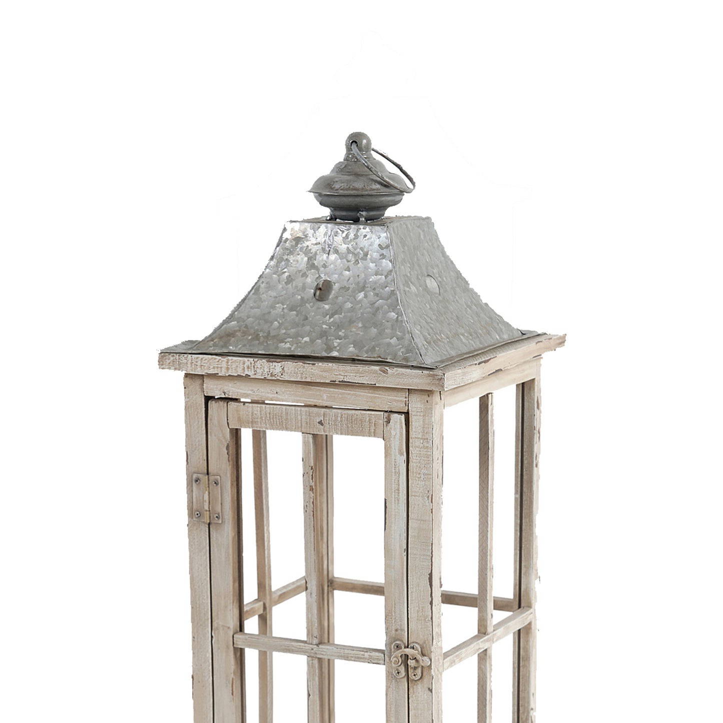 Wood And Metal Lanterns With Window Pane Design White Set Of 2