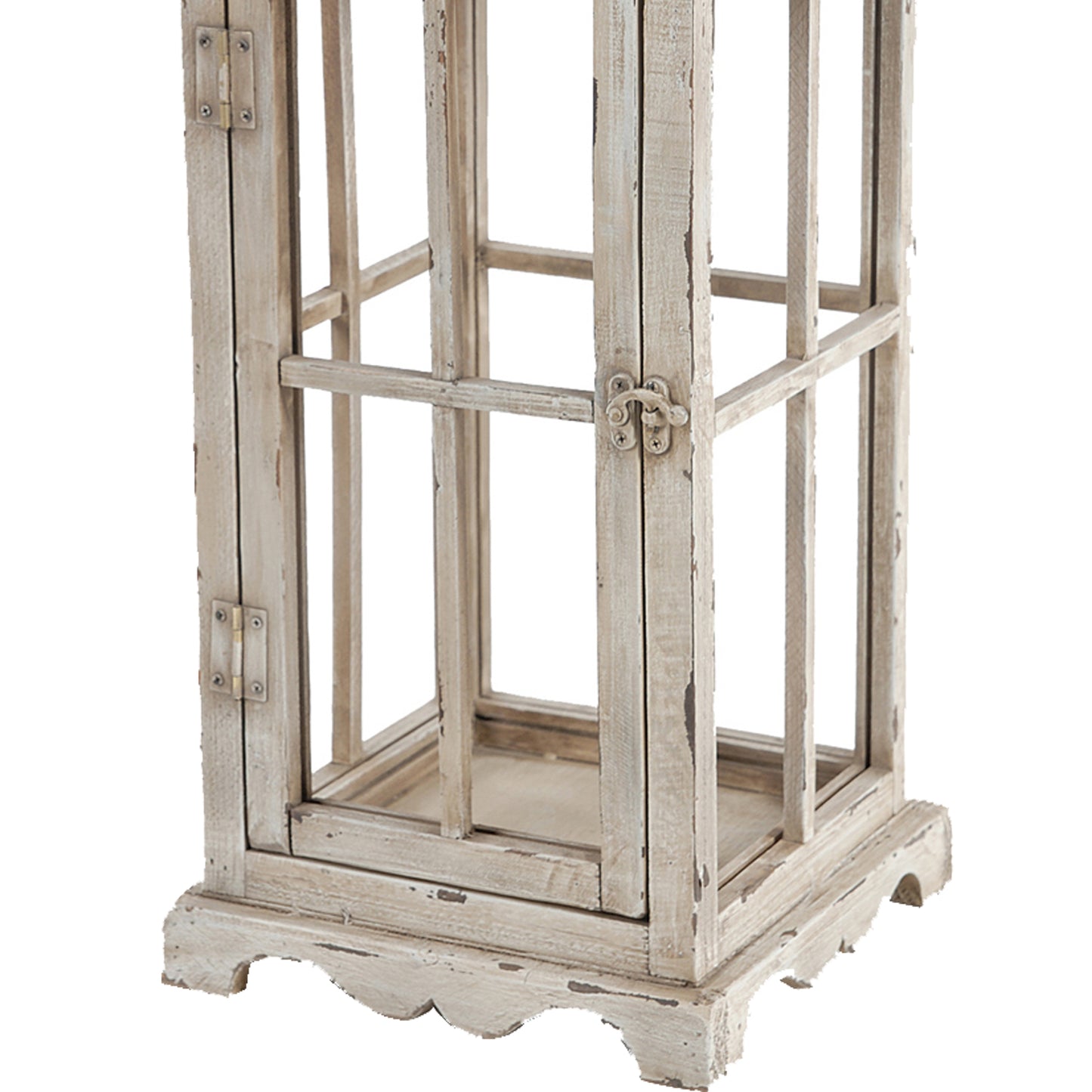Wood And Metal Lanterns With Window Pane Design White Set Of 2