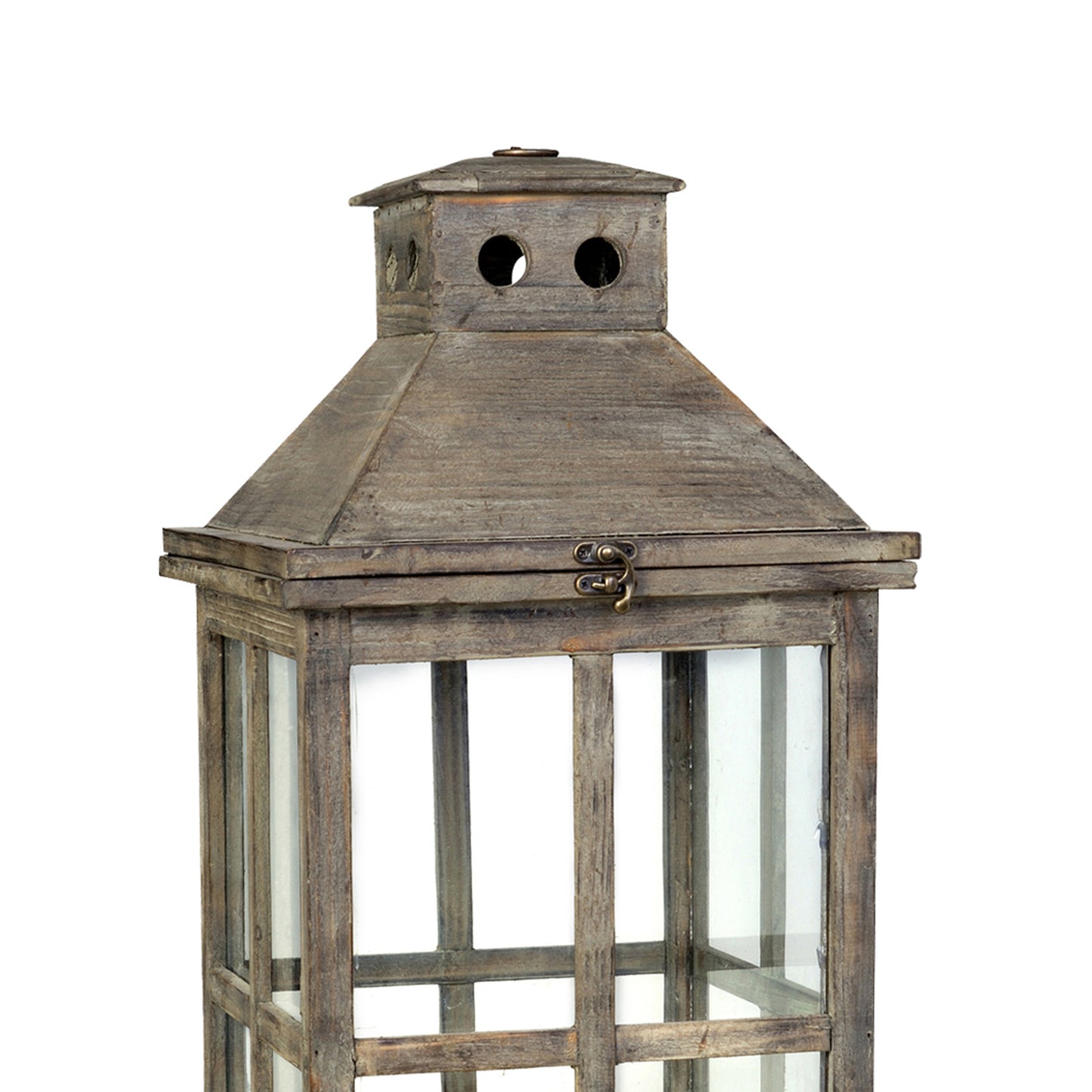 Square Temple Garden Wooden Lantern With Glass Panels Brown Set Of 2