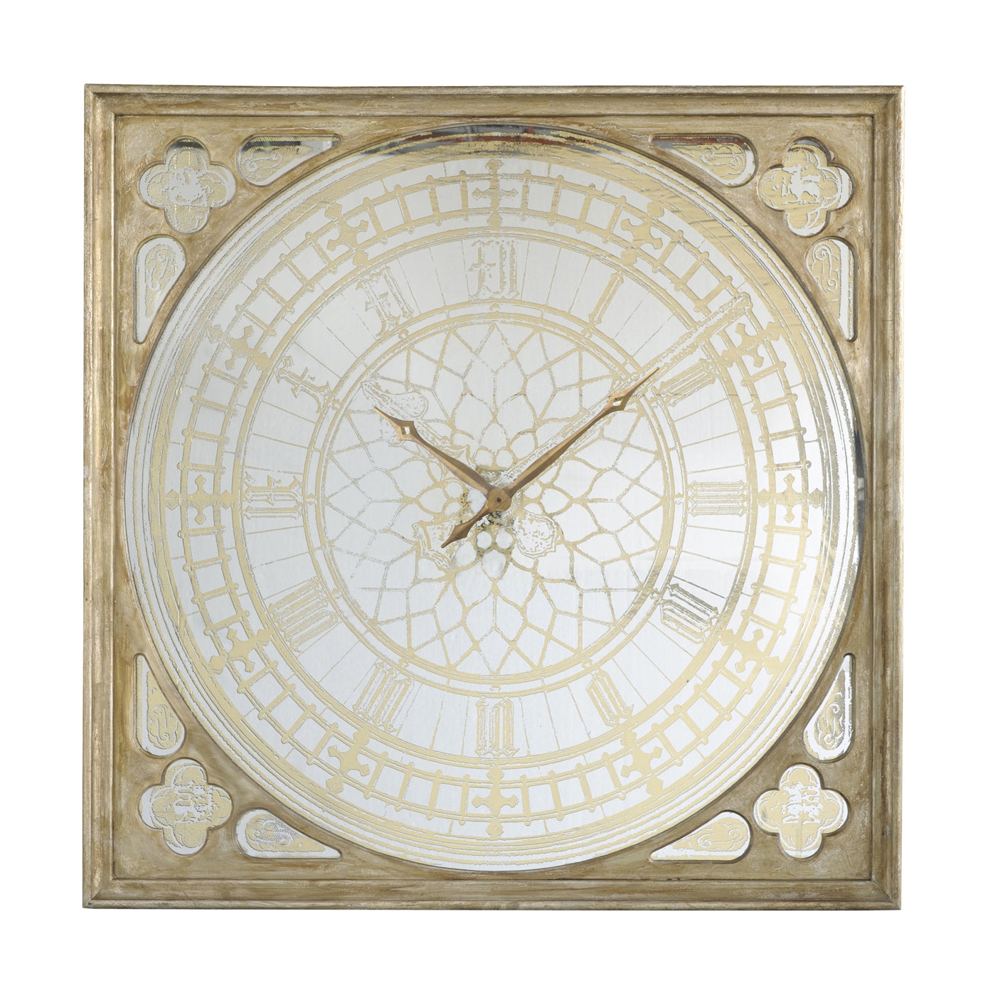 Square Oversized Wooden Wall Clock With Glass Inlay Gold And Clear