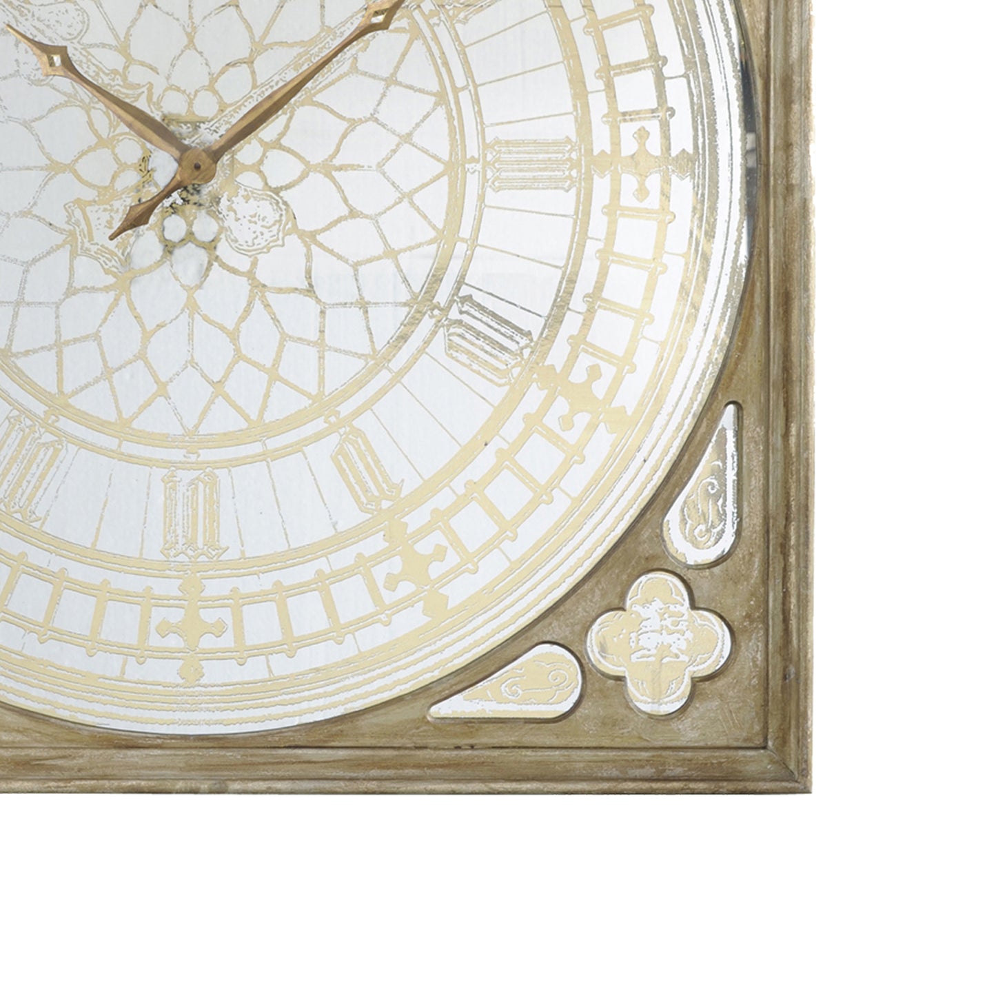 Square Oversized Wooden Wall Clock With Glass Inlay Gold And Clear
