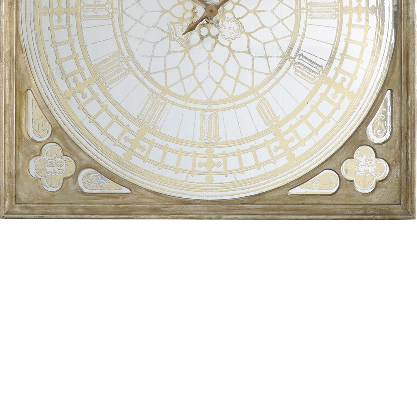 Square Oversized Wooden Wall Clock With Glass Inlay Gold And Clear