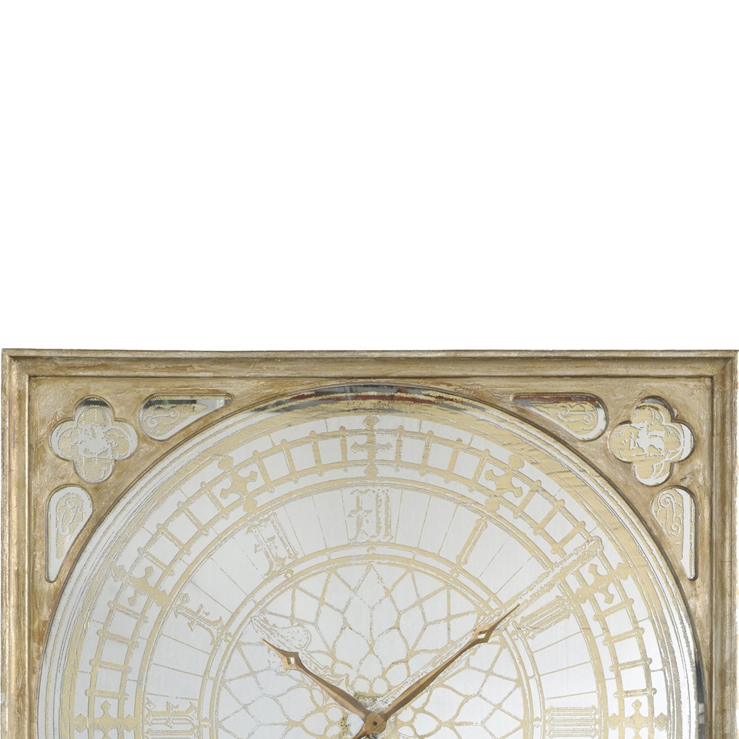 Square Oversized Wooden Wall Clock With Glass Inlay Gold And Clear