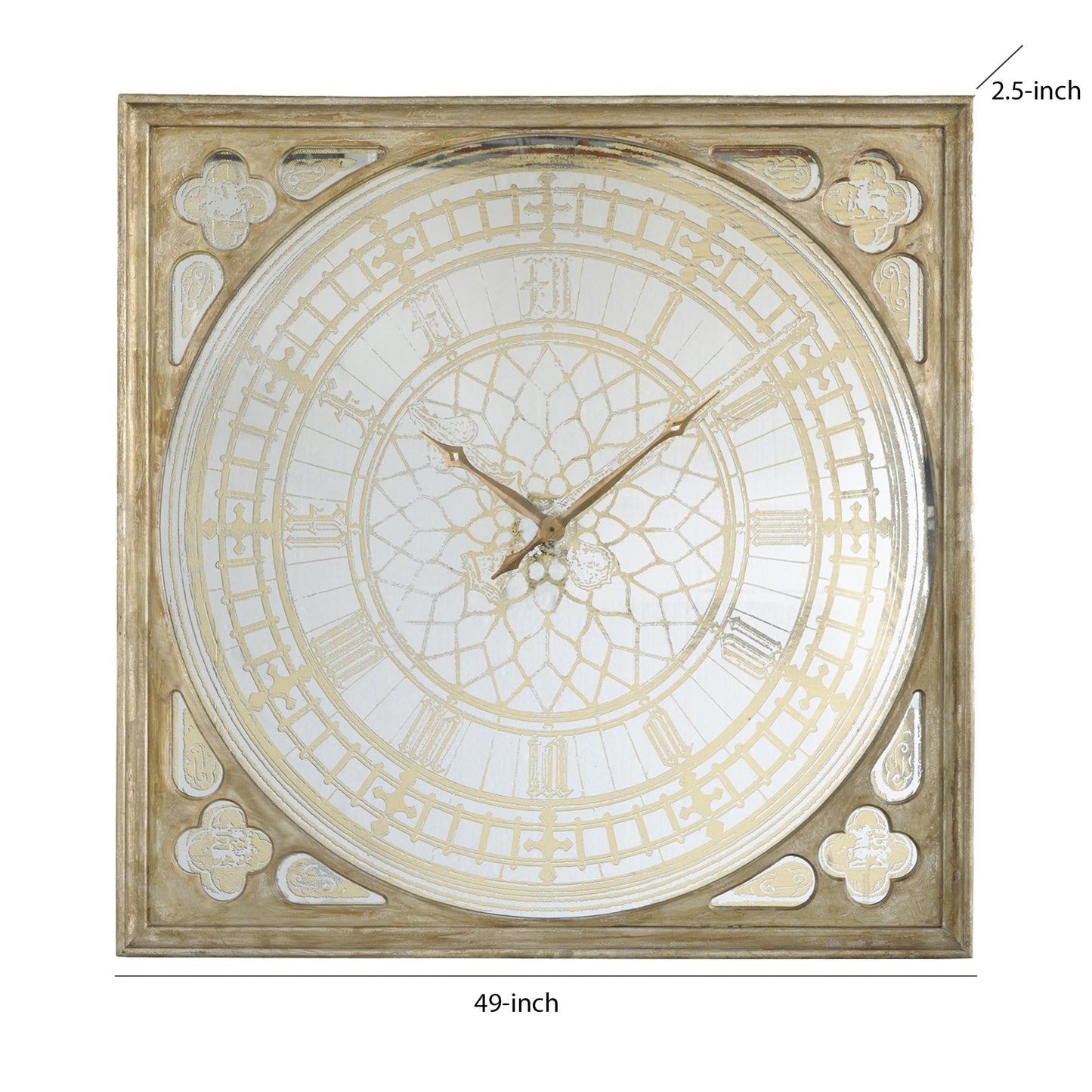 Square Oversized Wooden Wall Clock With Glass Inlay Gold And Clear