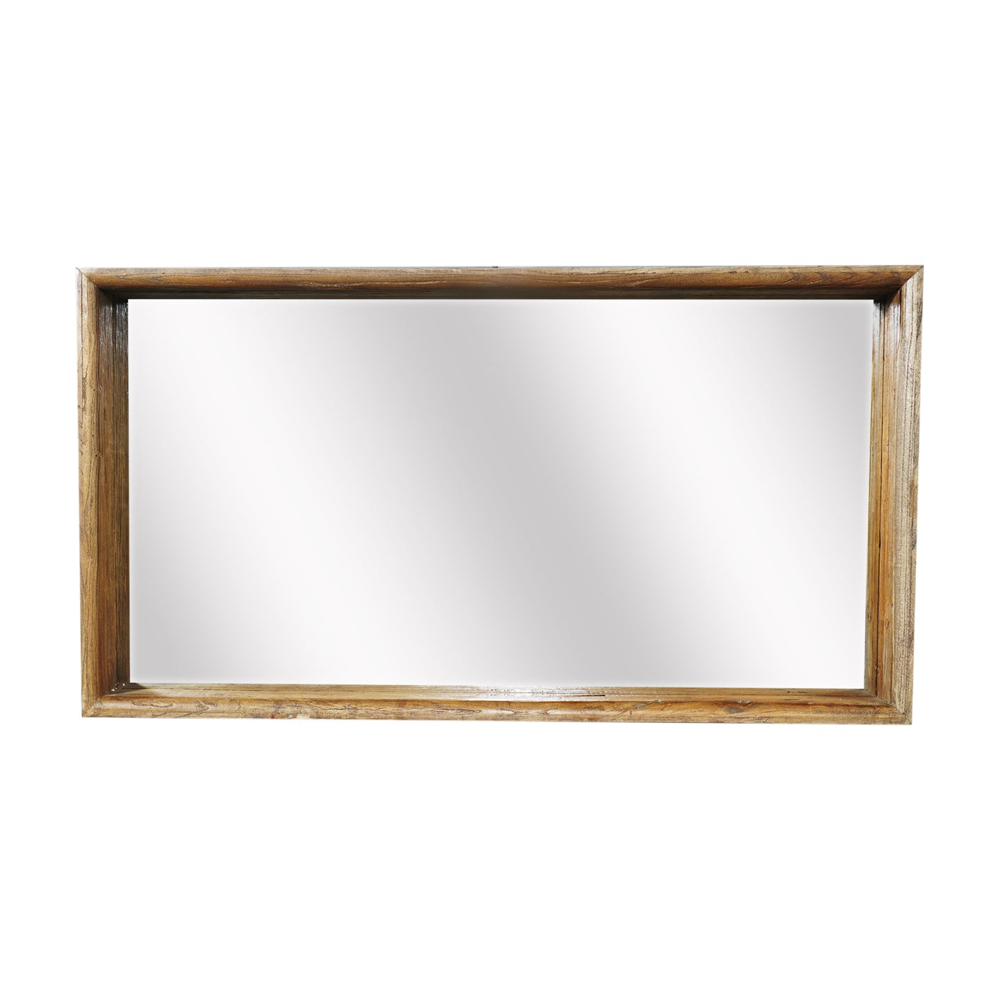 Rustic Style Wooden Wall Mirror In Rectangular Shape Brown