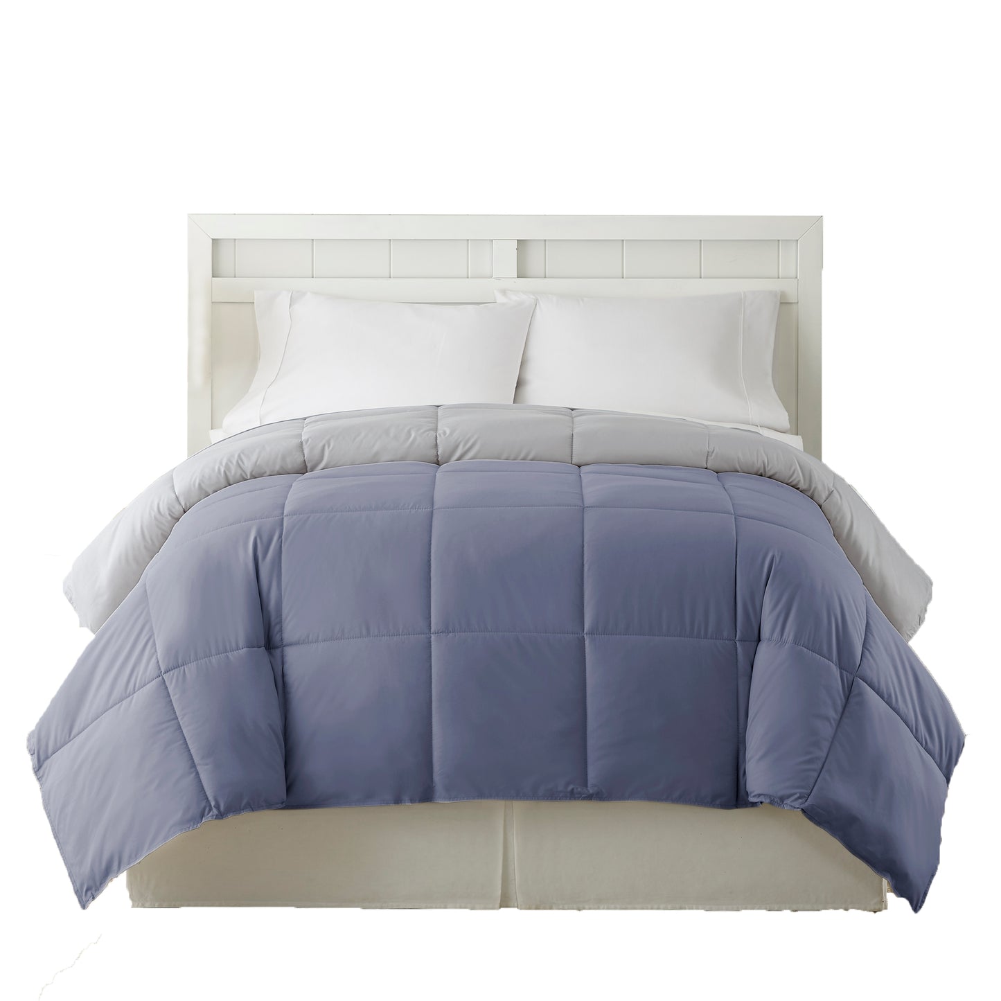 Genoa Queen Size Box Quilted Reversible Comforter The Urban Port Silver And Blue