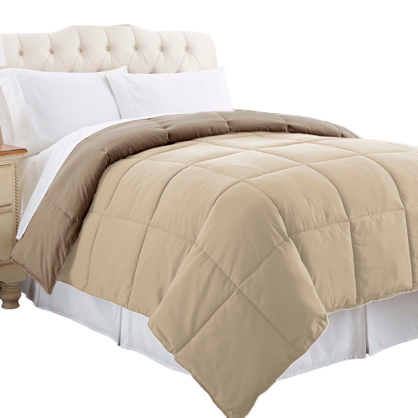 Genoa Queen Size Box Quilted Reversible Comforter The Urban Port Brown And Gold