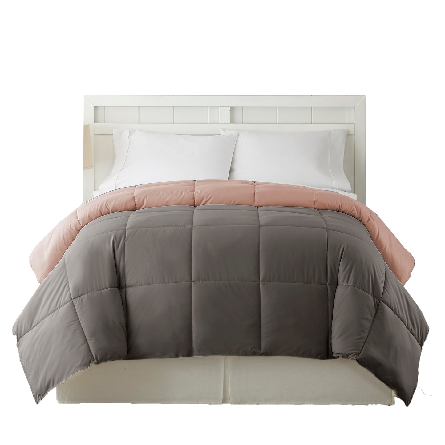 Genoa Queen Size Box Quilted Reversible Comforter The Urban Port Gray And Pink