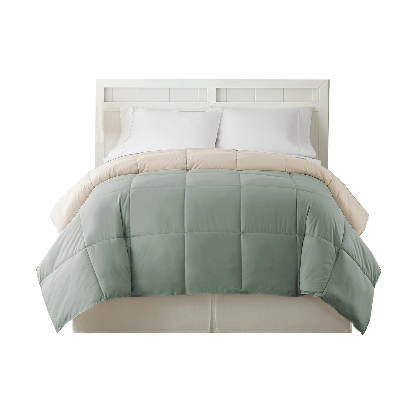 Genoa Queen Size Box Quilted Reversible Comforter The Urban Port Gray And Beige