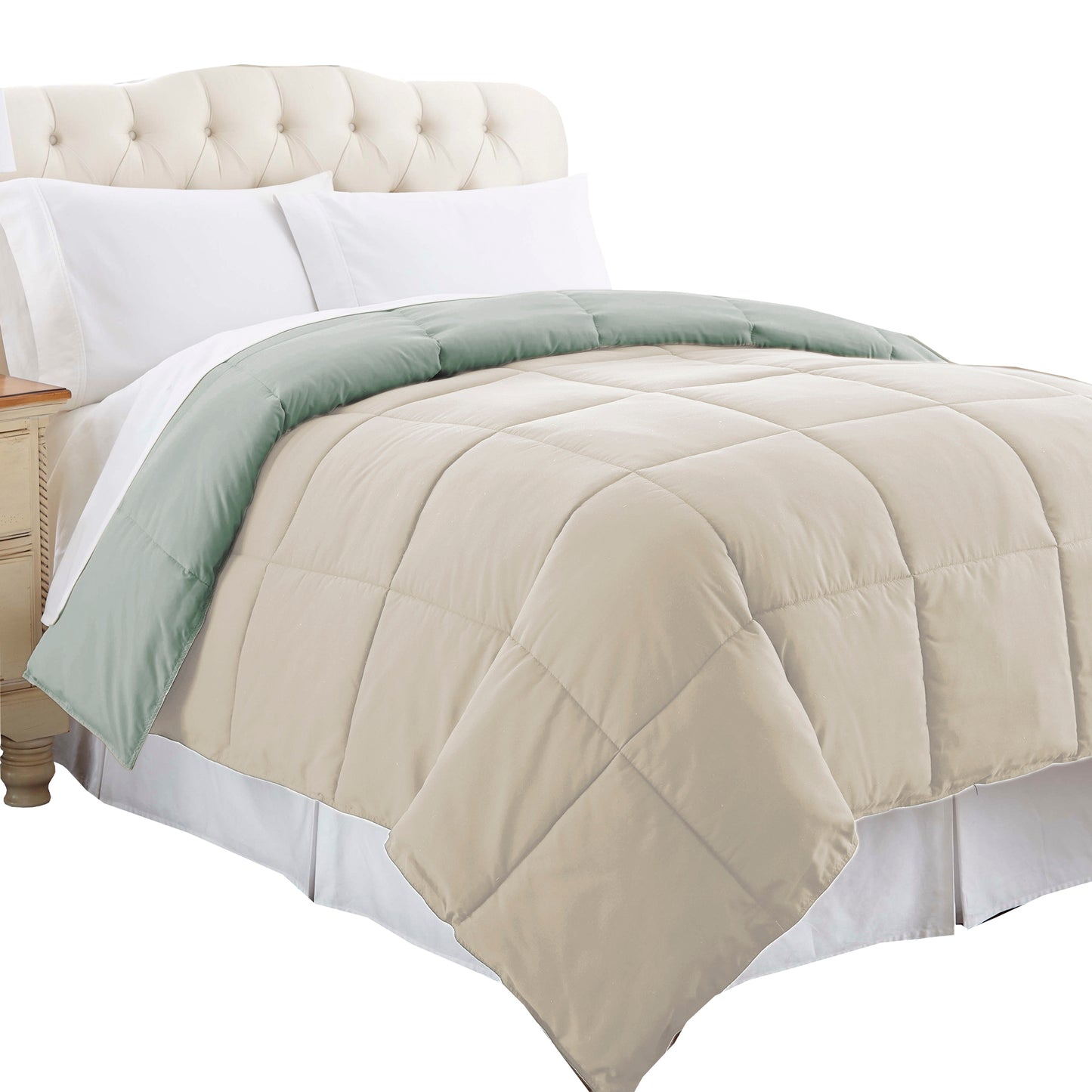 Genoa Queen Size Box Quilted Reversible Comforter The Urban Port Gray And Beige