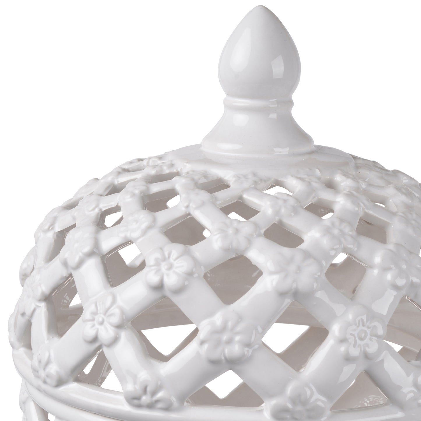 Decorative Ceramic Lidded Jar With Cut Out Texture Large White