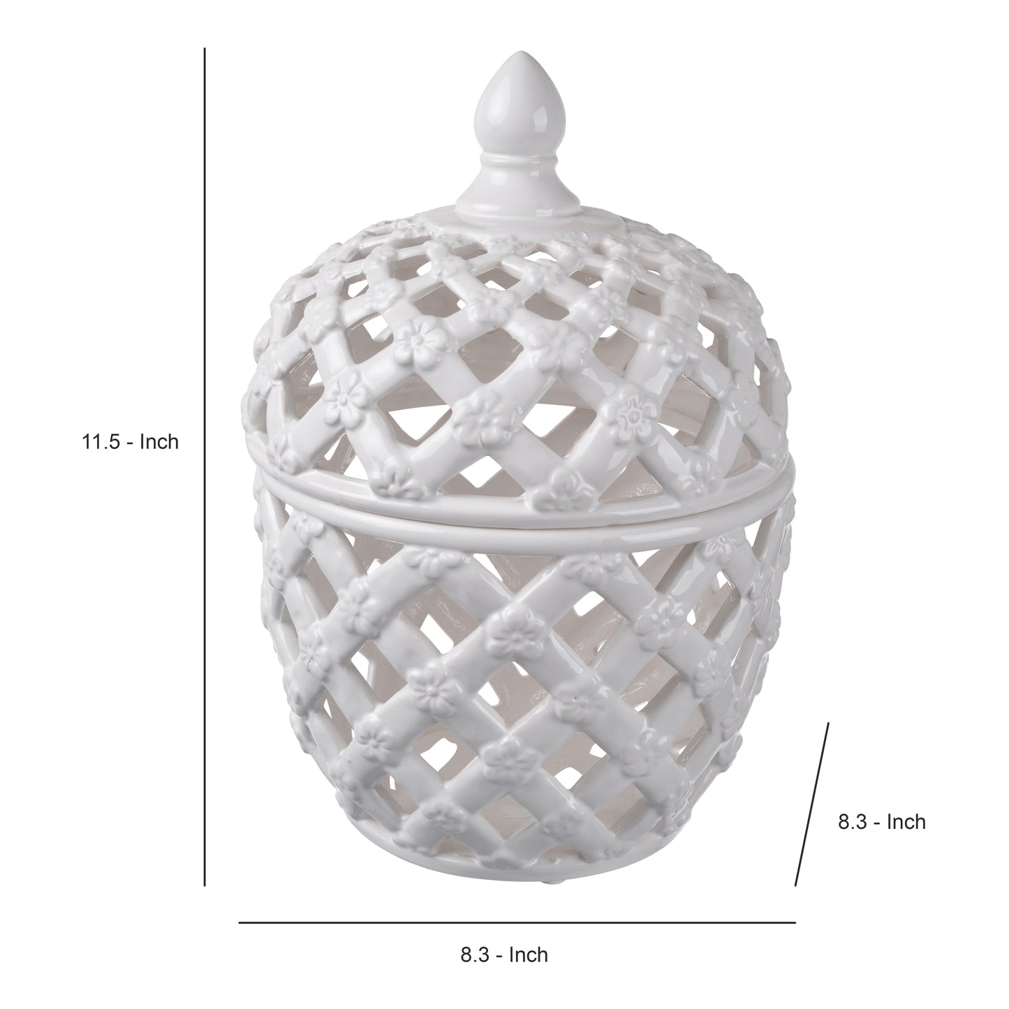 Decorative Ceramic Lidded Jar With Cut Out Texture Large White