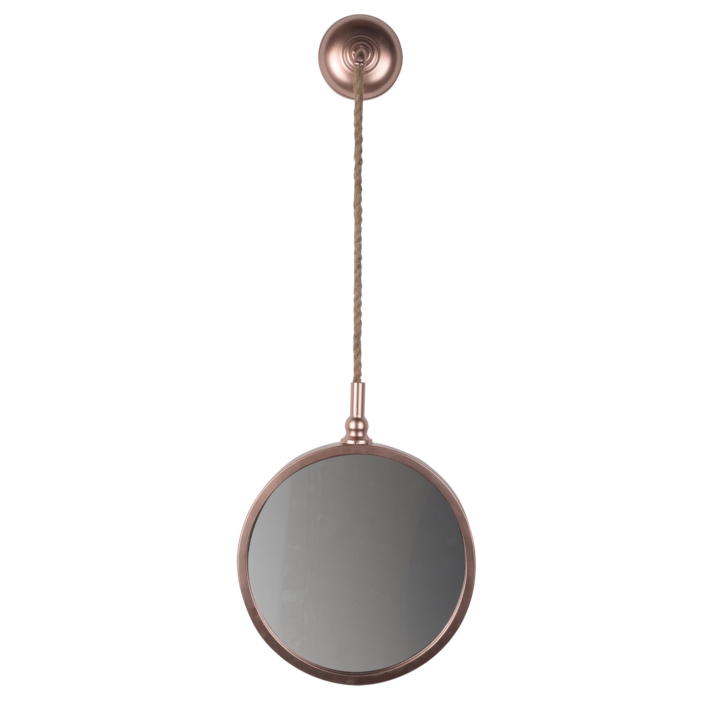 Metal Frame Round Wall Mirror With Attached Rope Hanging Small Copper