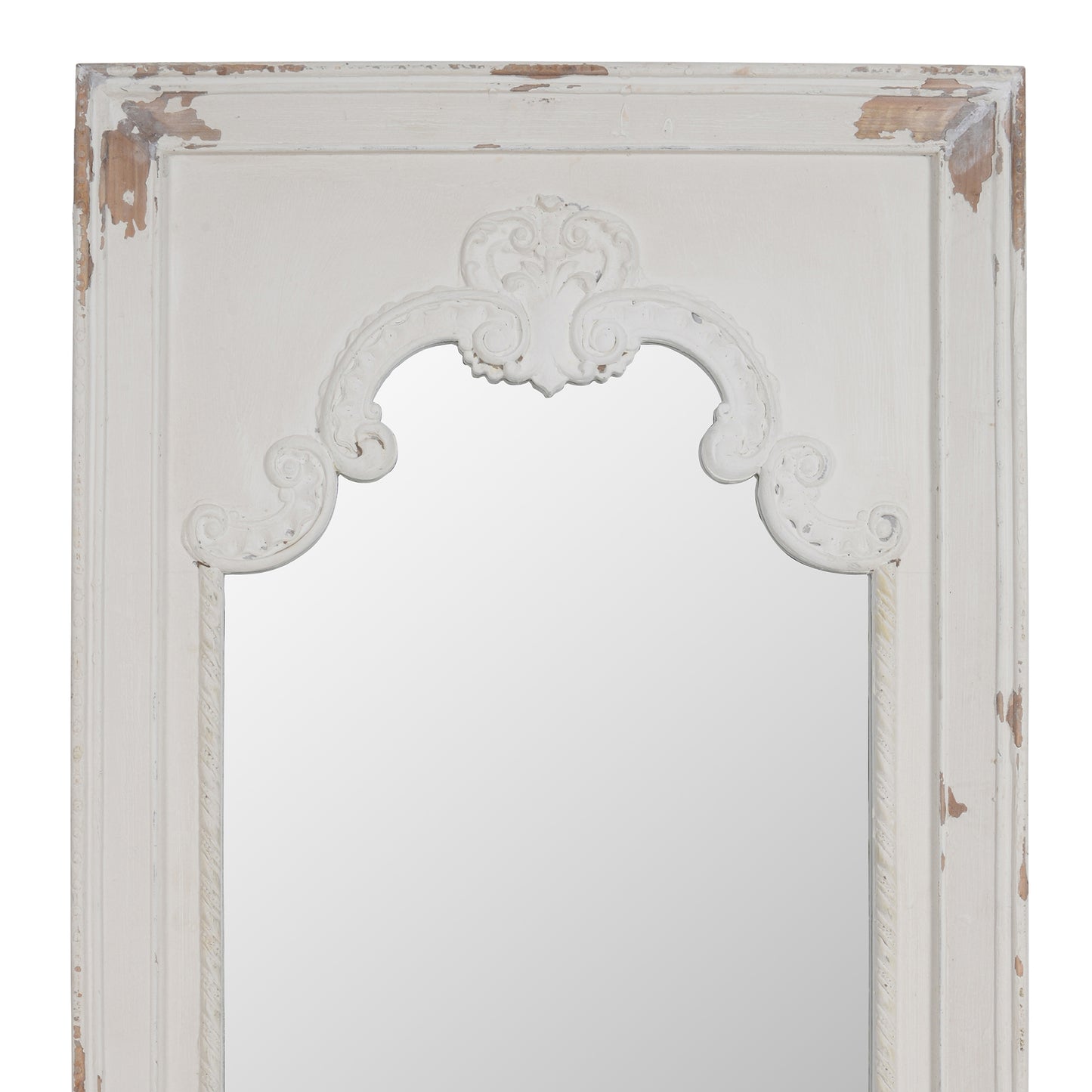Wooden Rectangle Wall Mirror With Chipped Edges And Hook White