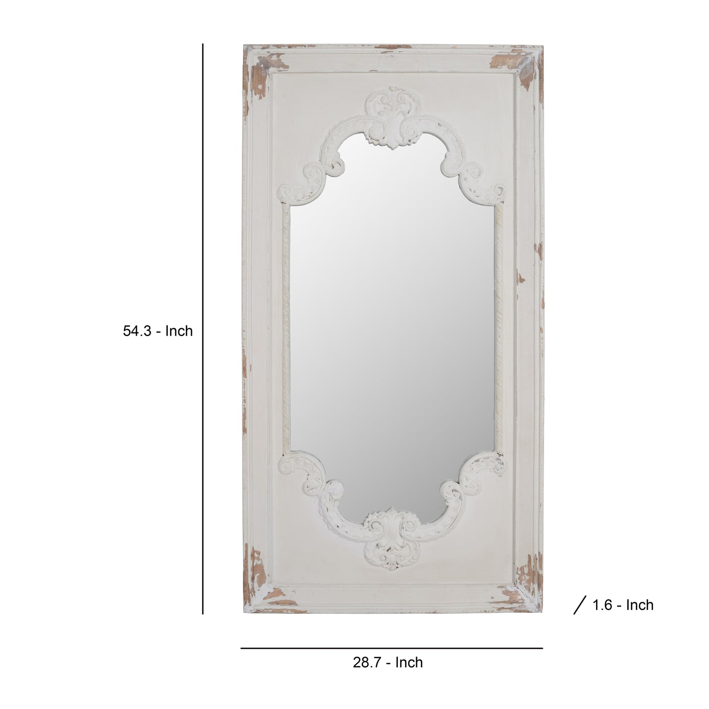 Wooden Rectangle Wall Mirror With Chipped Edges And Hook White