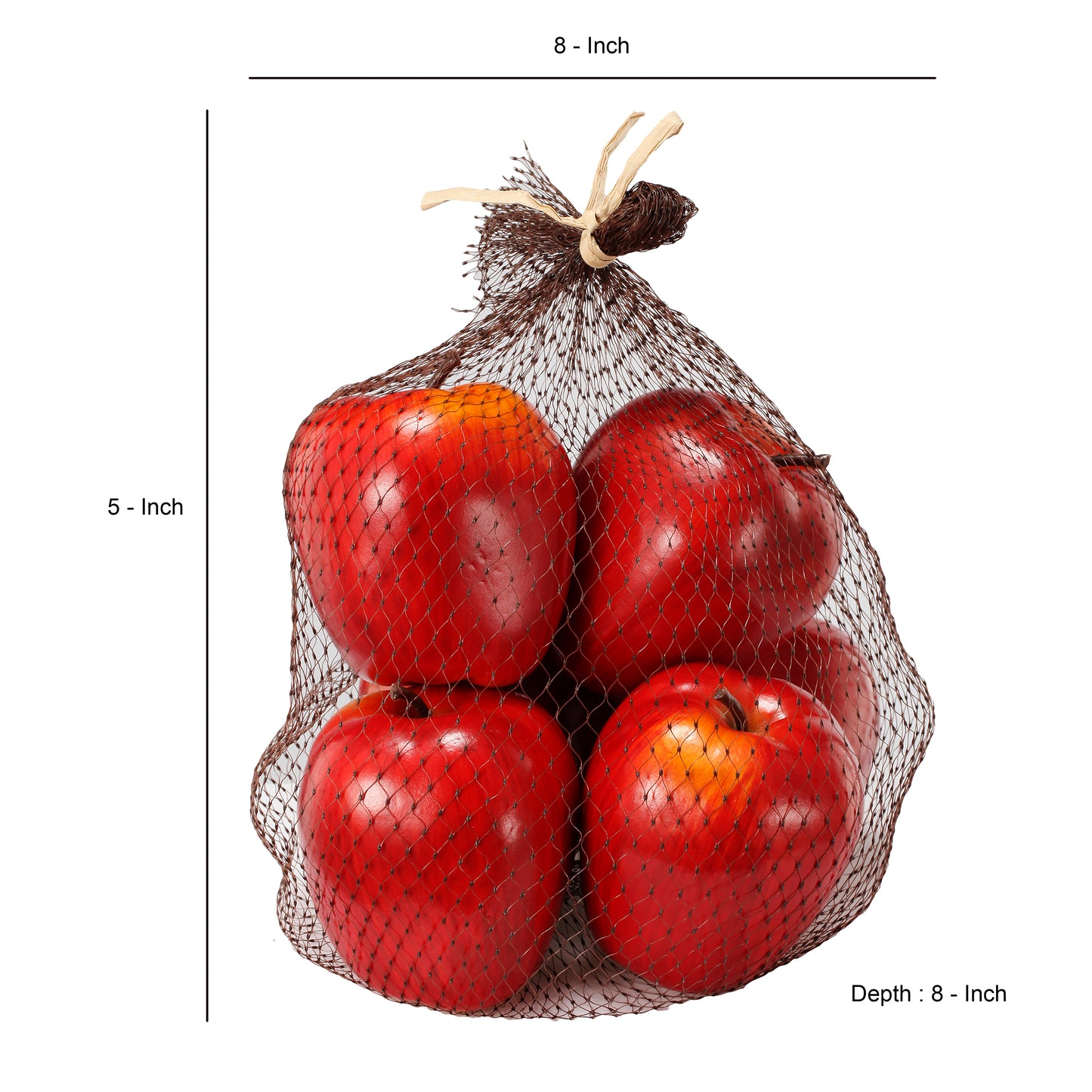 Decorative 6 Piece Artificial Apple In Plastic Net Bag Red