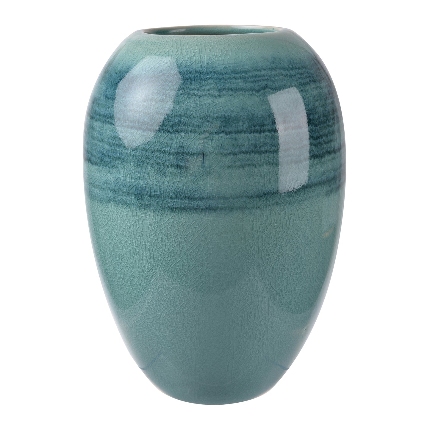 Decorative Ceramic Rugby Ball Shaped Vase With Tapered Bottom Blue