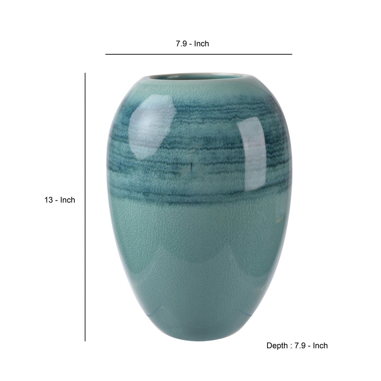 Decorative Ceramic Rugby Ball Shaped Vase With Tapered Bottom Blue