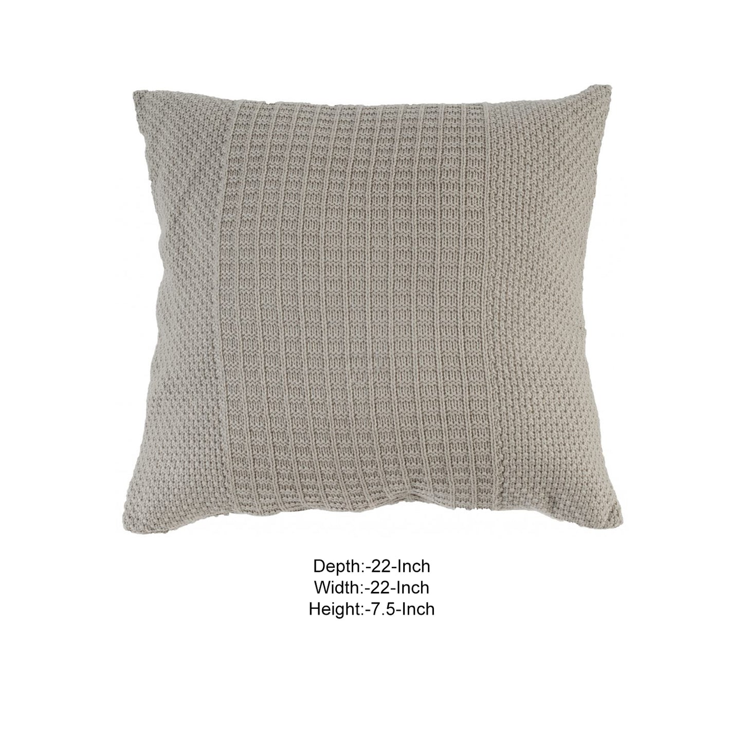 22 X 22 Inch Decorative Polyester Pillow With Knitted Detail Gray