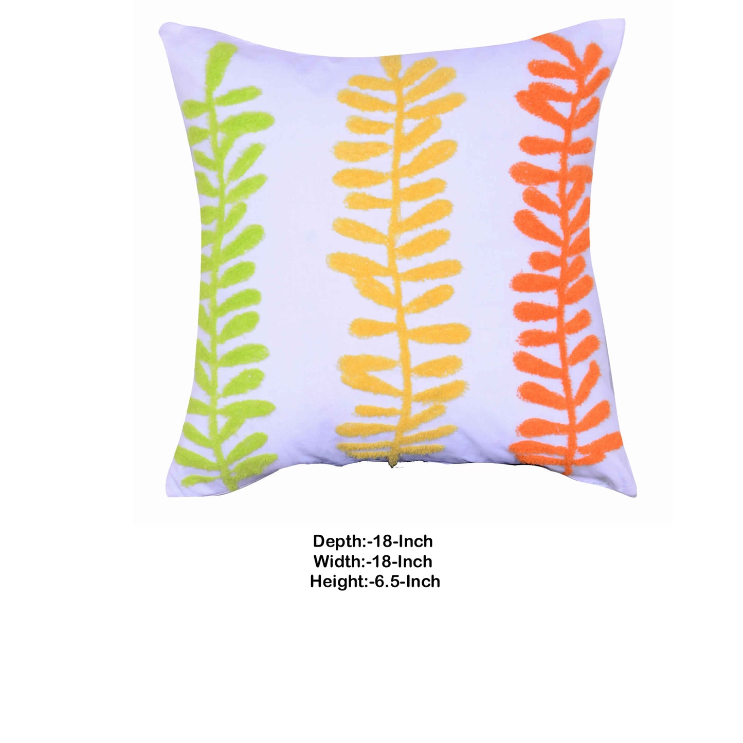 18 X 18 Inch Decorative Cotton Pillow With Sprig Pattern Multicolor