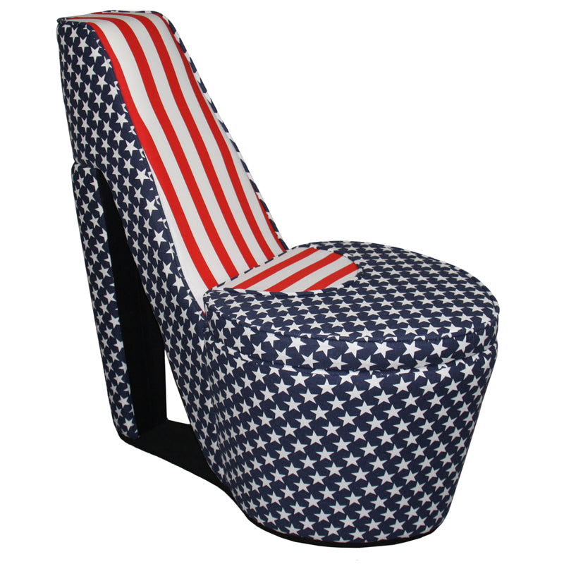 High Heel Shaped Chair With Storage And Flag Print Multicolor