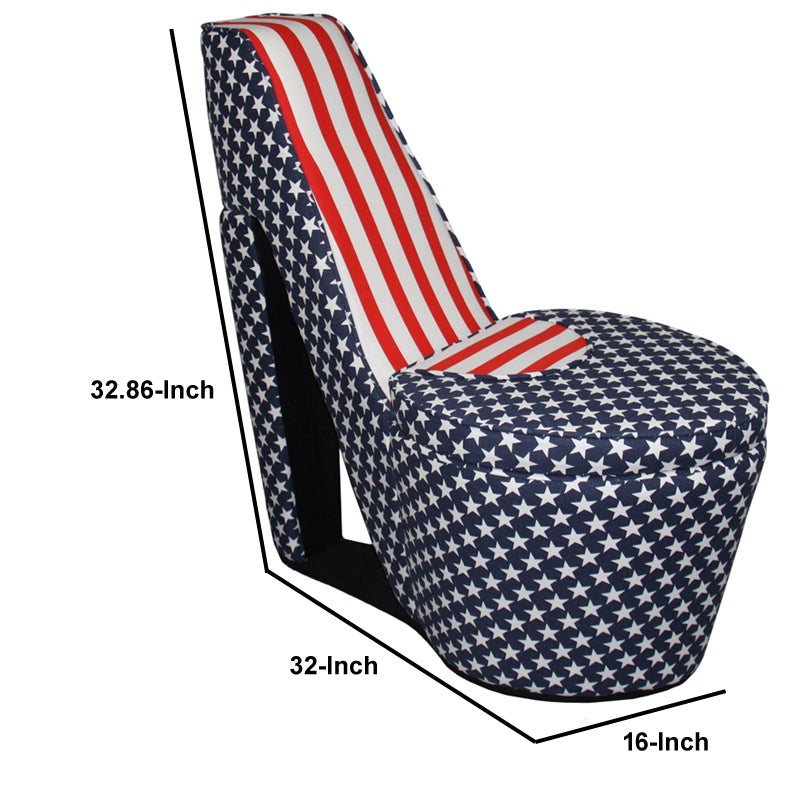 High Heel Shaped Chair With Storage And Flag Print Multicolor