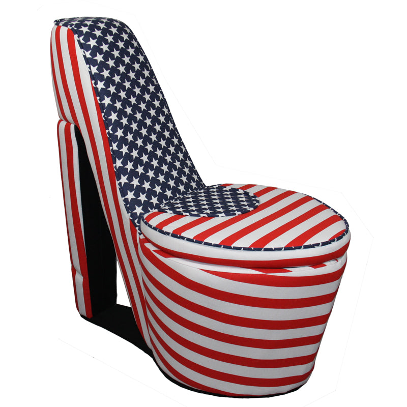 Wooden High Heel Shaped Storage Chair With Flag Print Multicolor