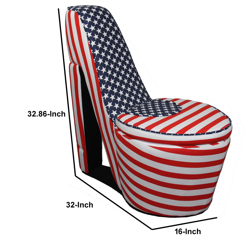 Wooden High Heel Shaped Storage Chair With Flag Print Multicolor