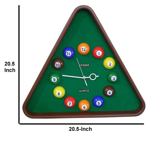 Pool Theme Triangular Shape Plastic Clock Multicolor