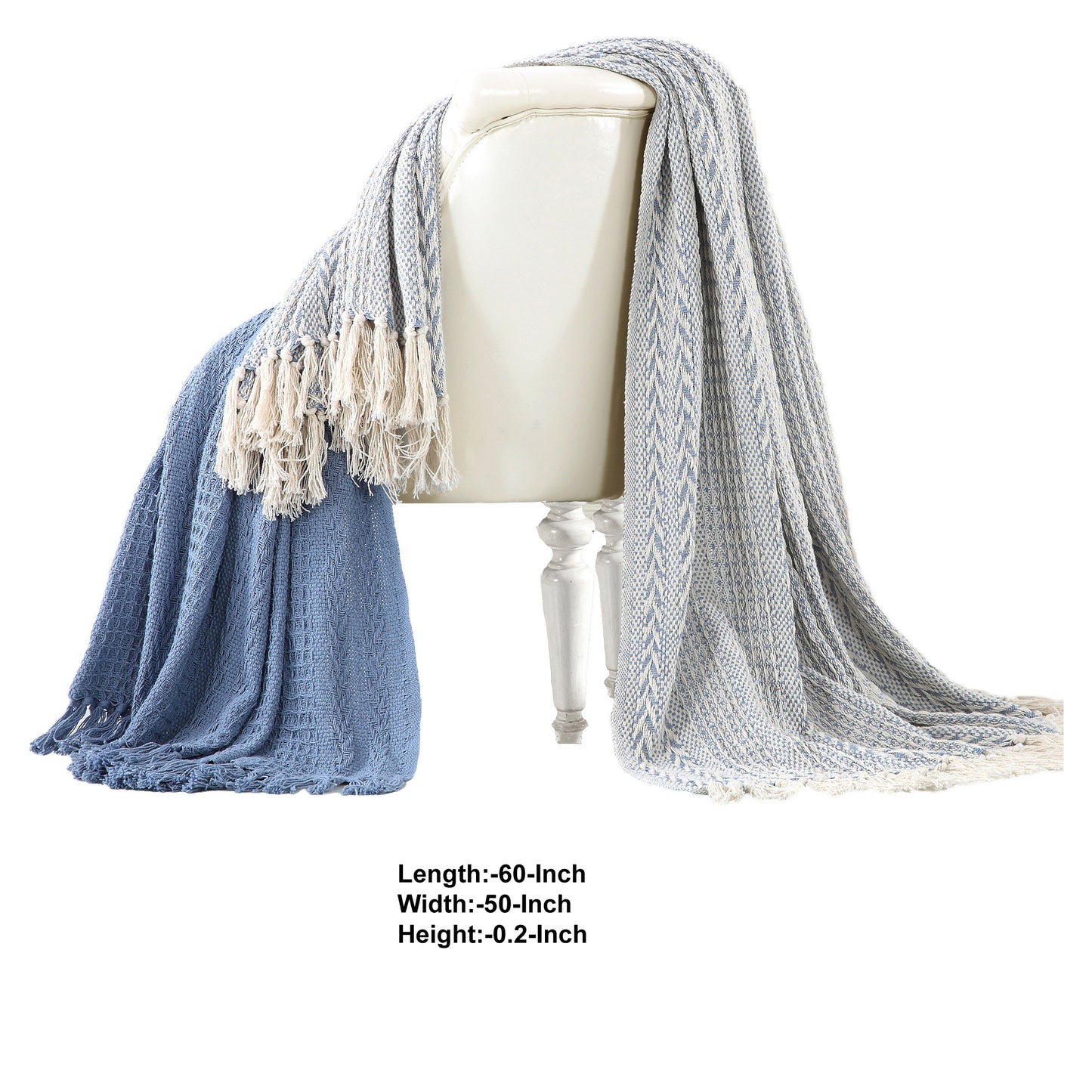 Latina Cotton Throw With Decorative Fringe Set Of 2 Blue