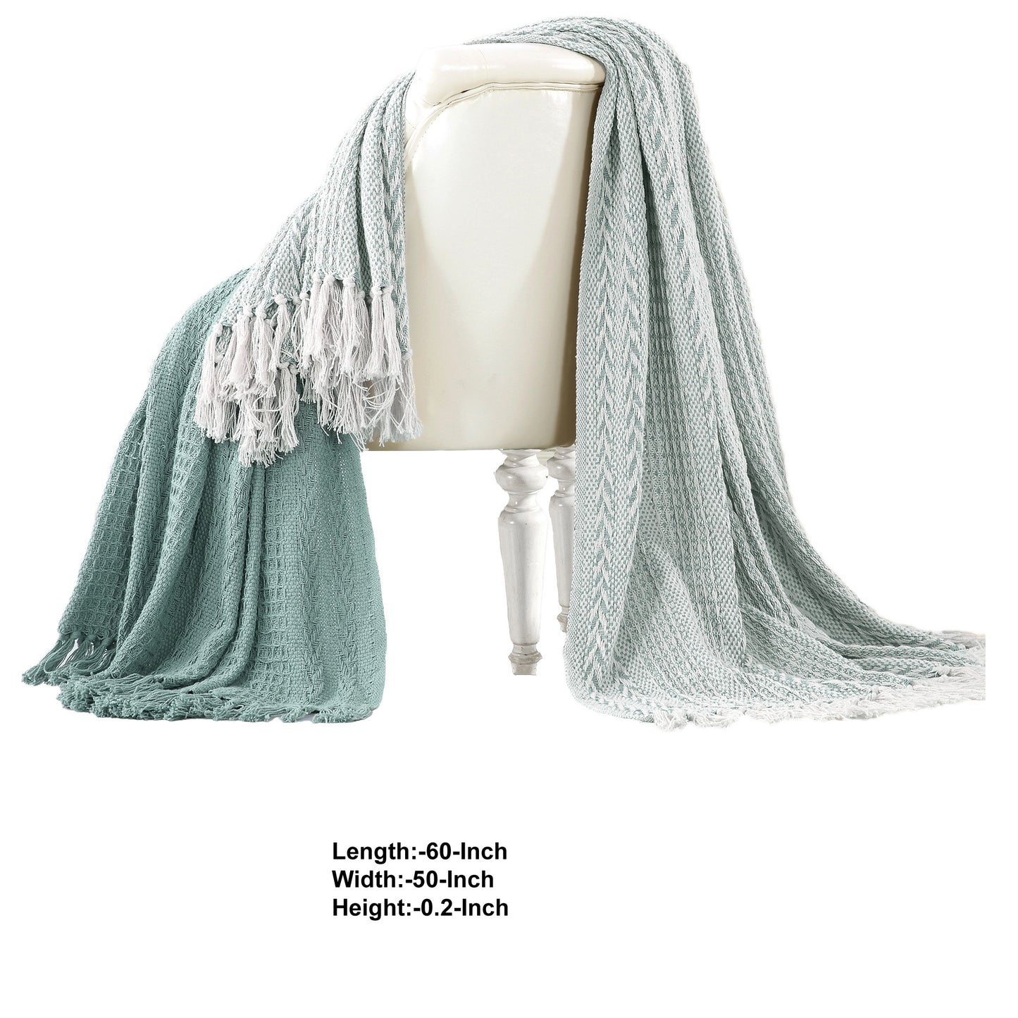 Latina Cotton Throw With Decorative Fringe Aqua Blue Set Of 2