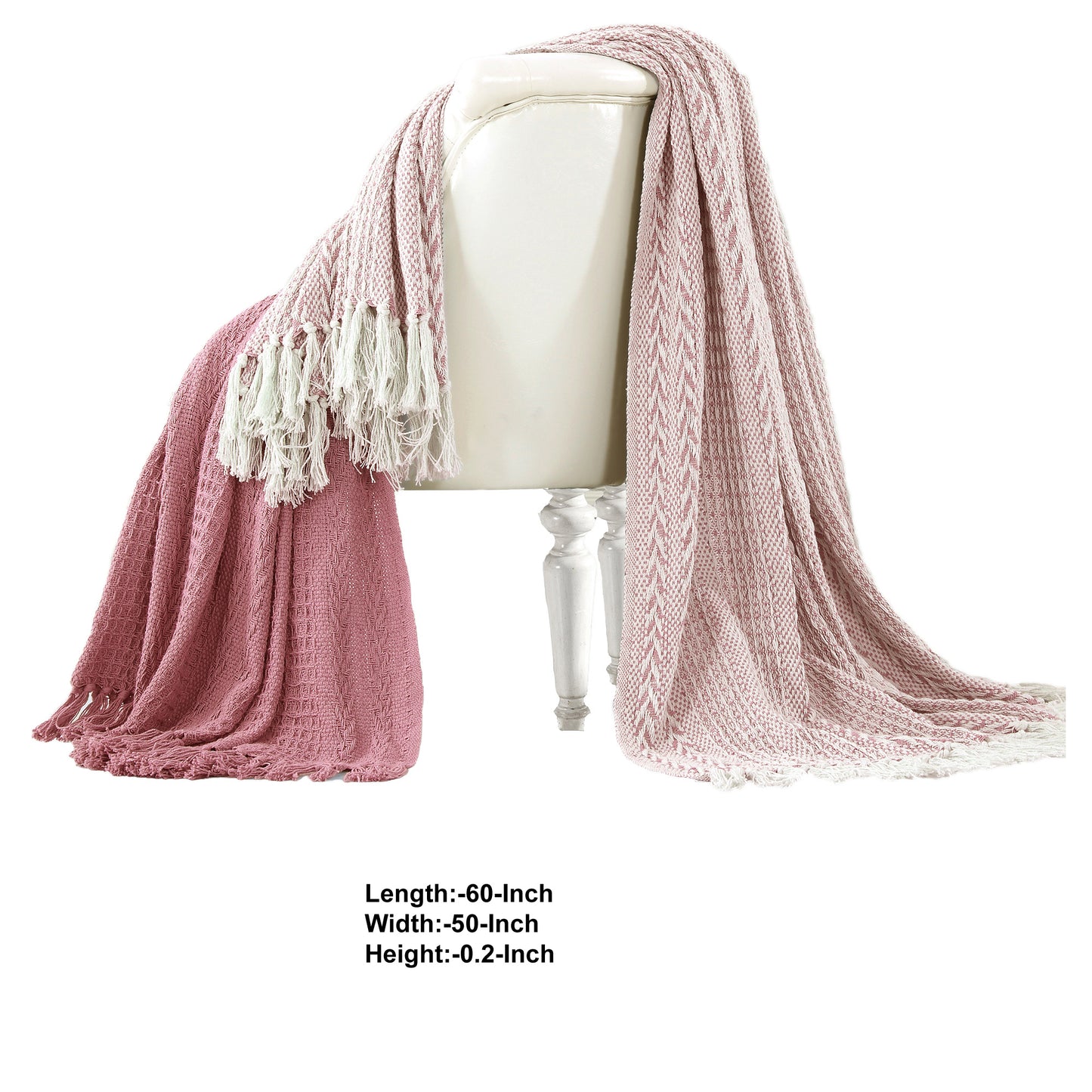 Latina Cotton Throw With Decorative Fringe Pink Set Of 2