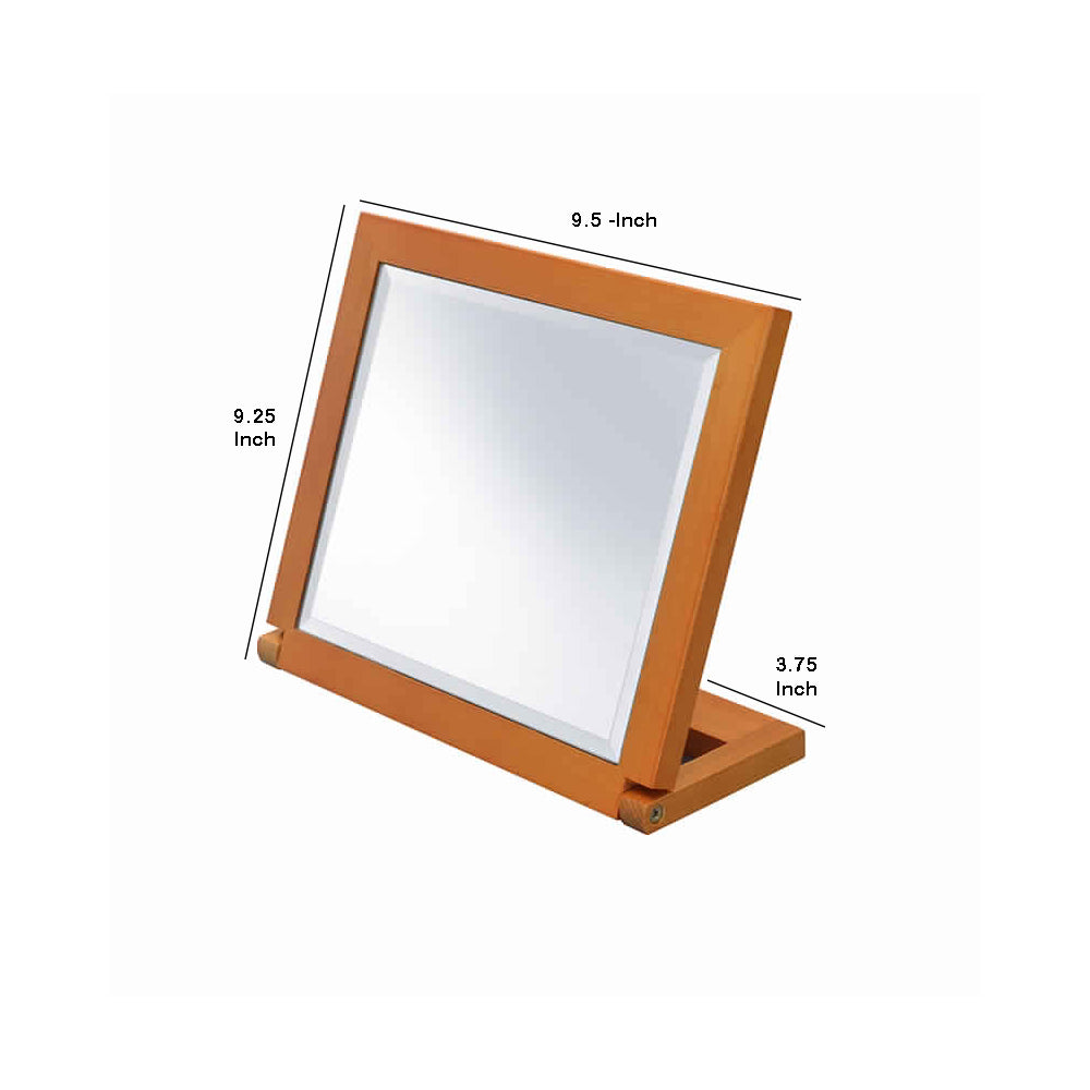 Wooden Rectangular Tilted Bevelled Mirror Brown And Silver