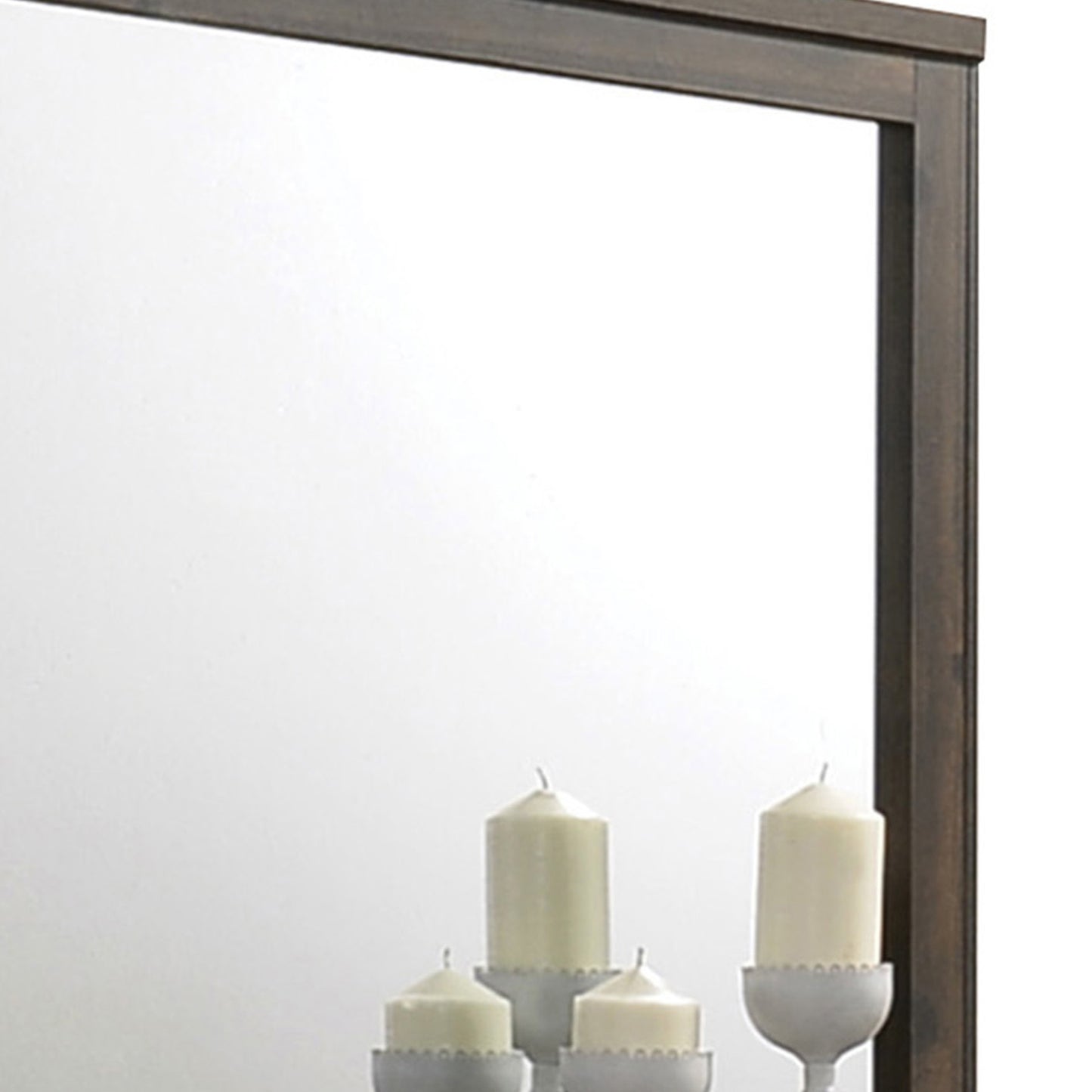 Transitional Style Wooden Decorative Mirror With Grooved Panels Brown