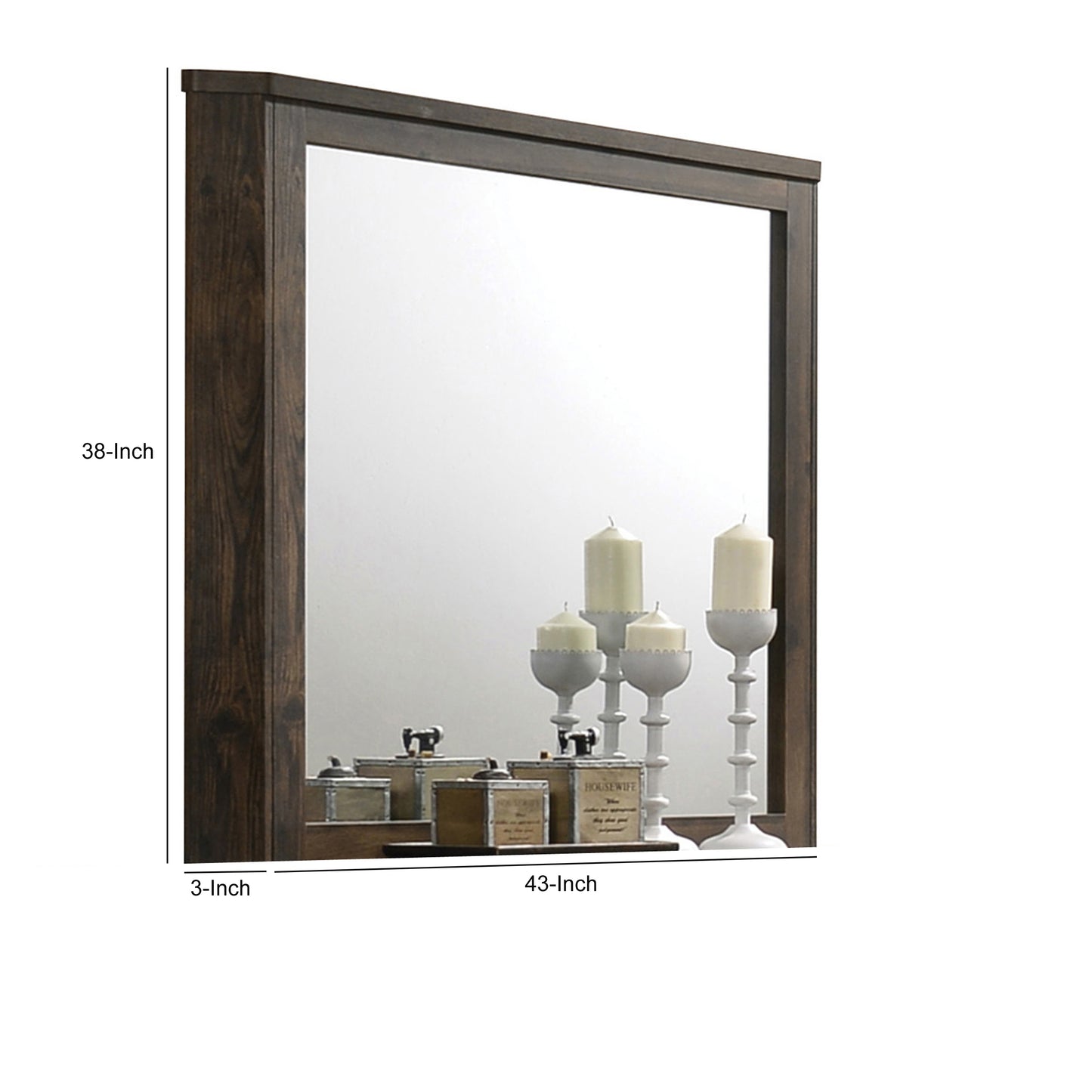 Transitional Style Wooden Decorative Mirror With Grooved Panels Brown
