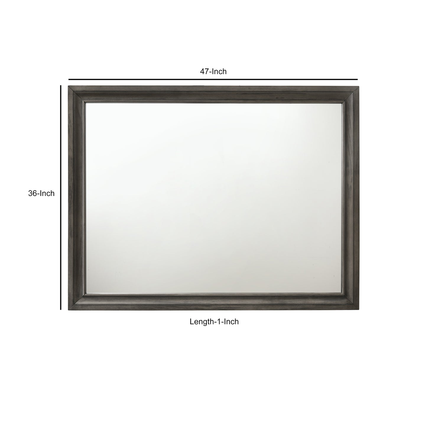 Transitional Style Wooden Decorative Mirror With Beveled Edges Gray