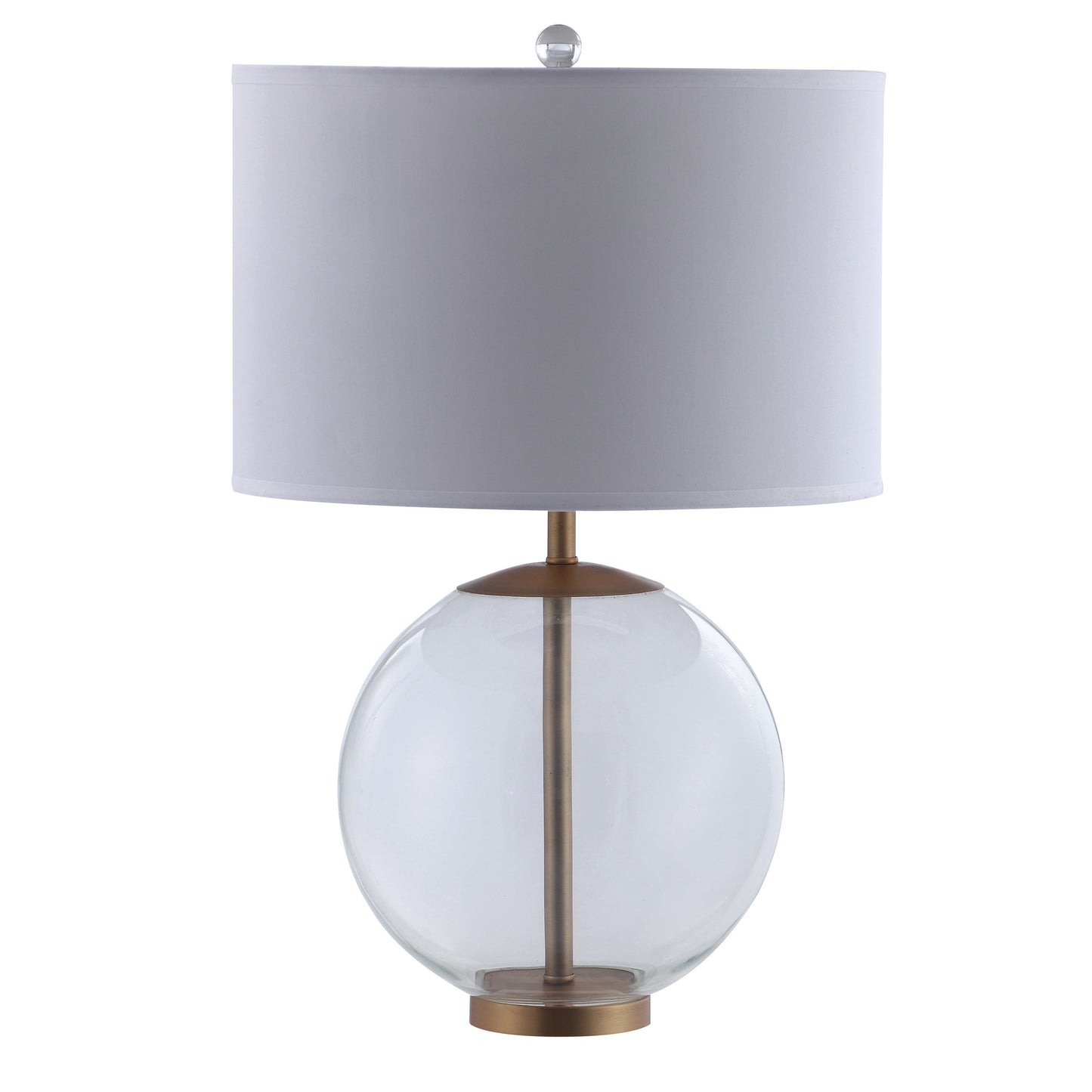 Drum Shade Metal Table Lamp with Glass Orb Accent White and Brown