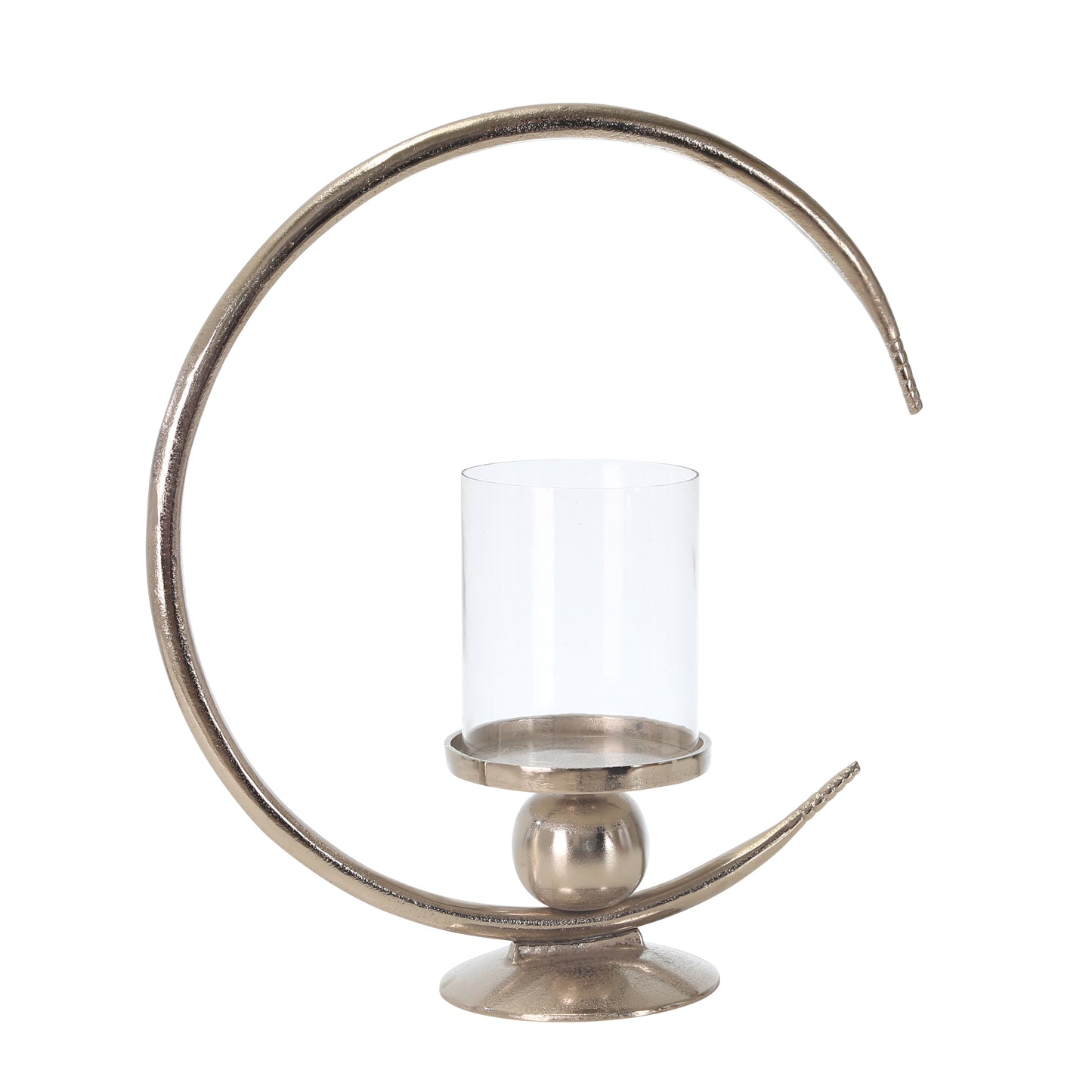 Metal Ring Candle Holder With Glass Hurricane Large Clear And Silver