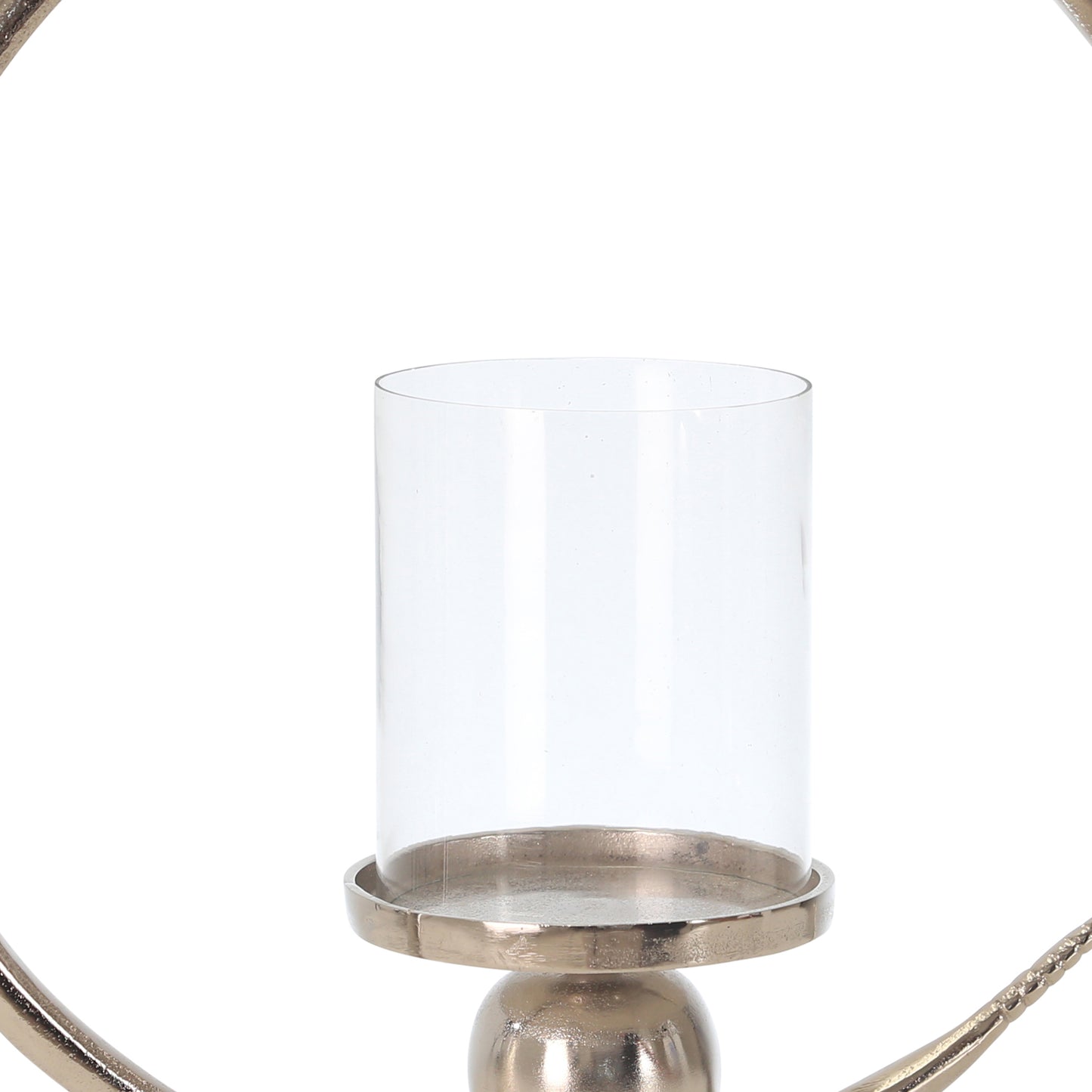 Metal Ring Candle Holder With Glass Hurricane Large Clear And Silver