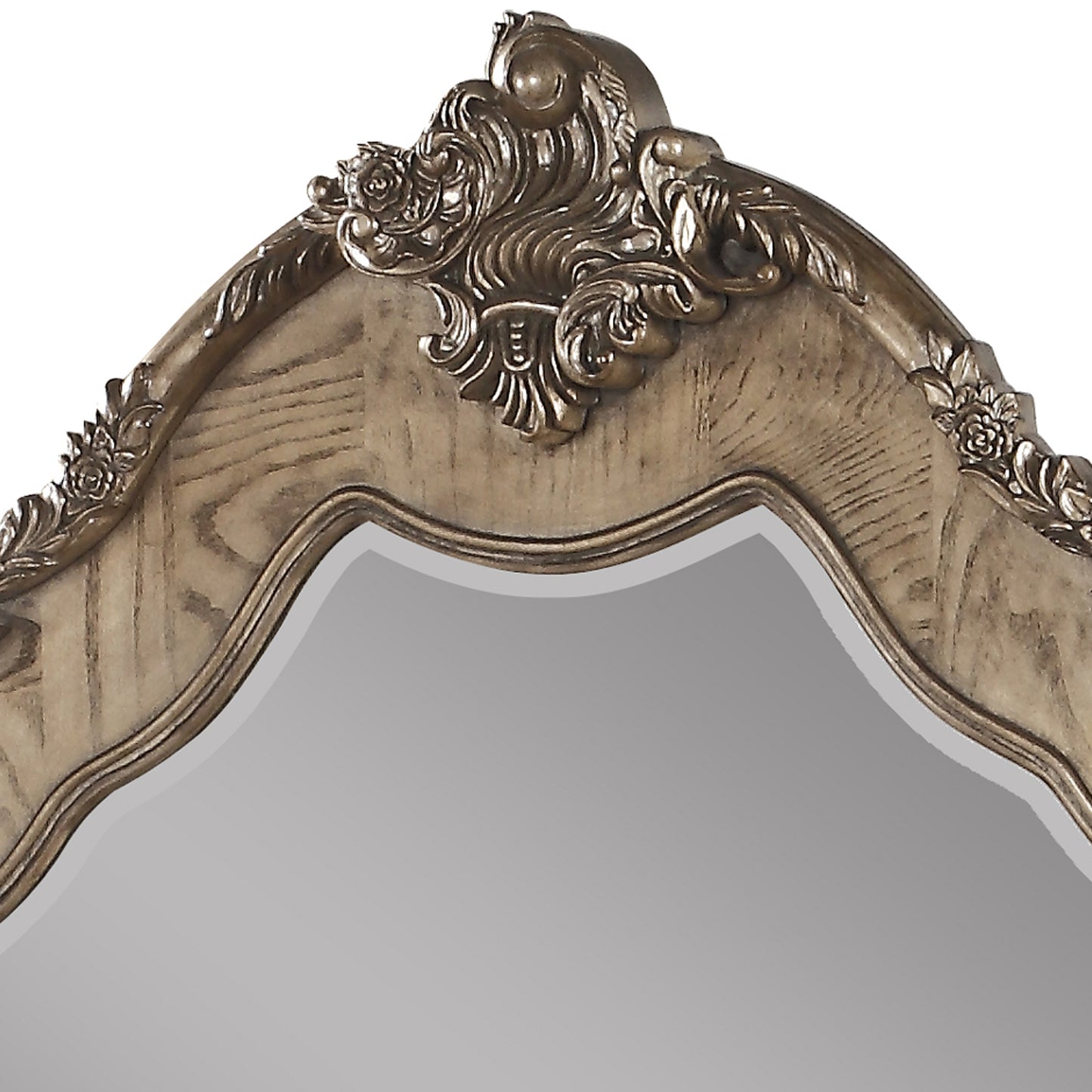 Wooden Mirror With Scrollwork Crown And Trim Details Brown And Silver