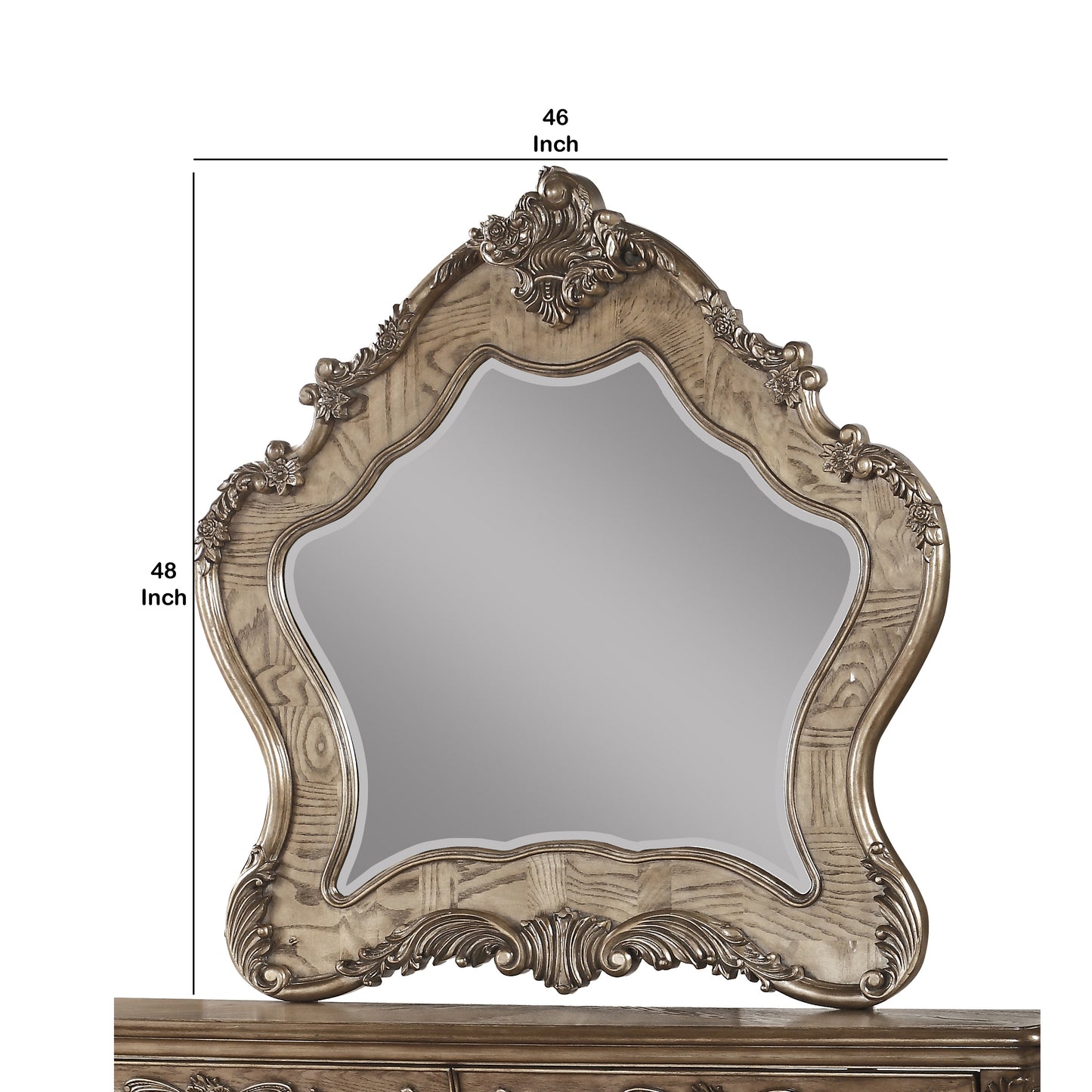 Wooden Mirror With Scrollwork Crown And Trim Details Brown And Silver