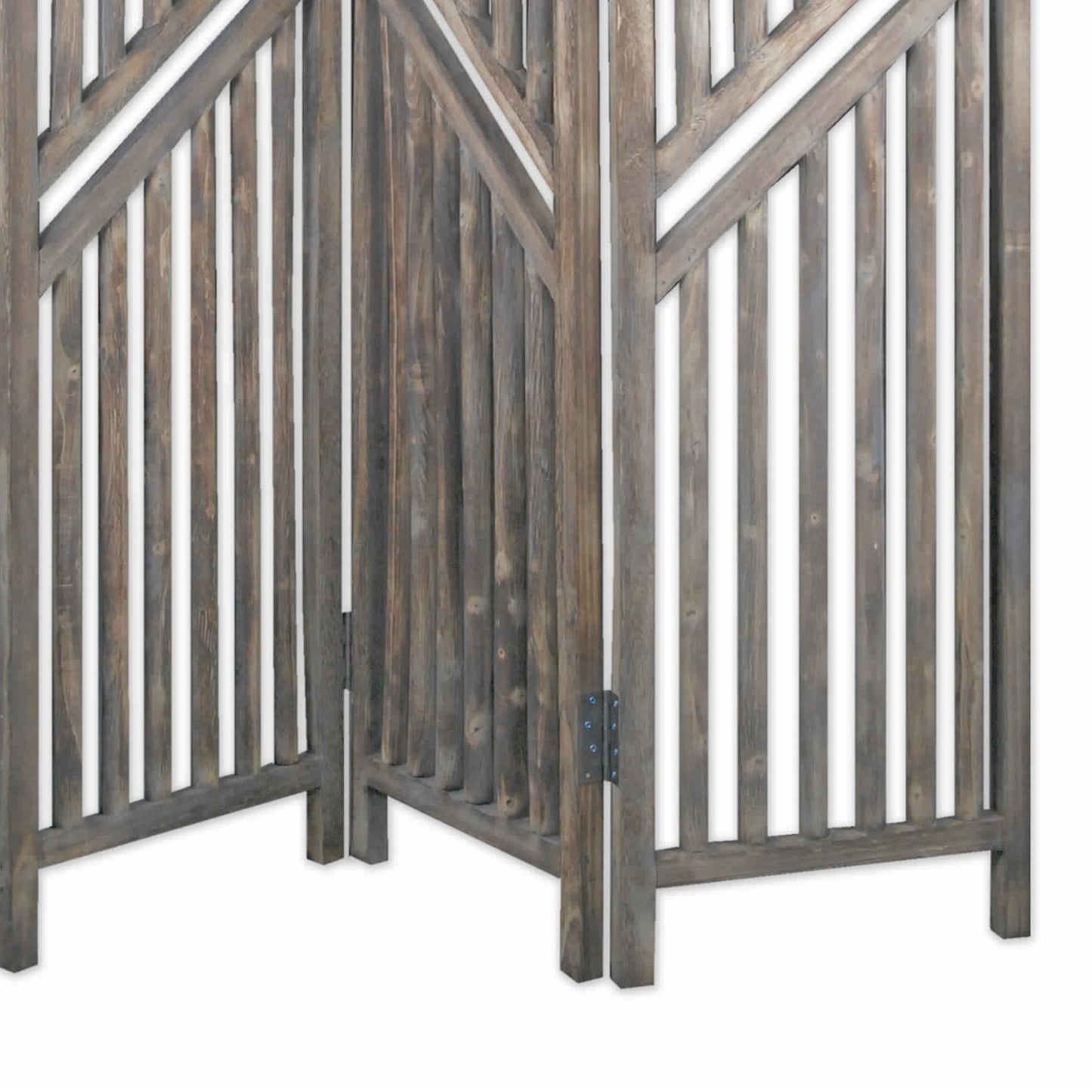 Traditional Slatted 3 Panel Wooden Room Divider, Weathered Brown