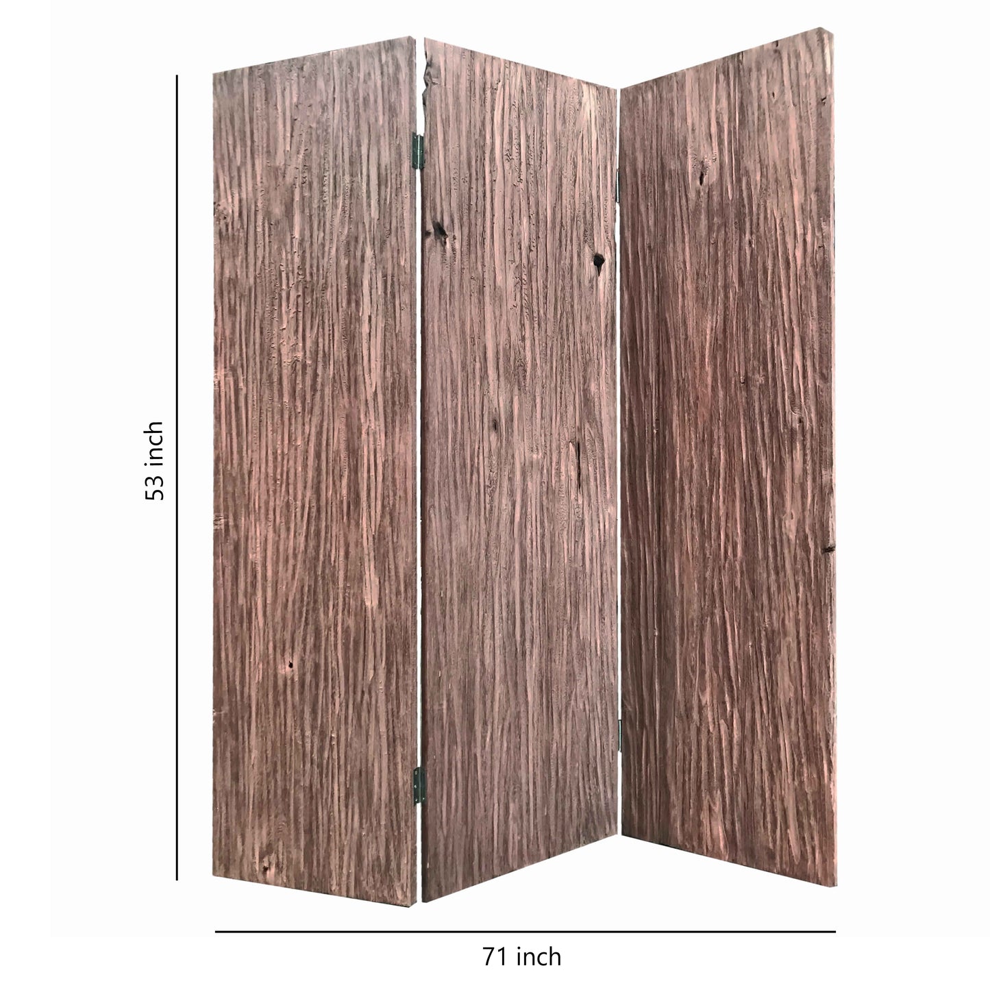 Textured and Bark Designed Wooden 3 Panel Room Divider , Natural Brown