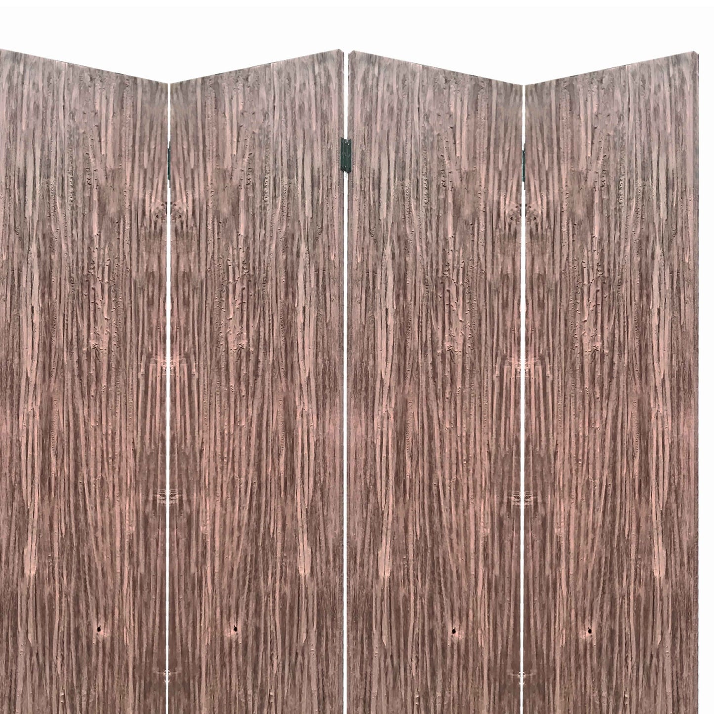 Textured and Bark Designed Wooden 4 Panel Room Divider , Natural Brown