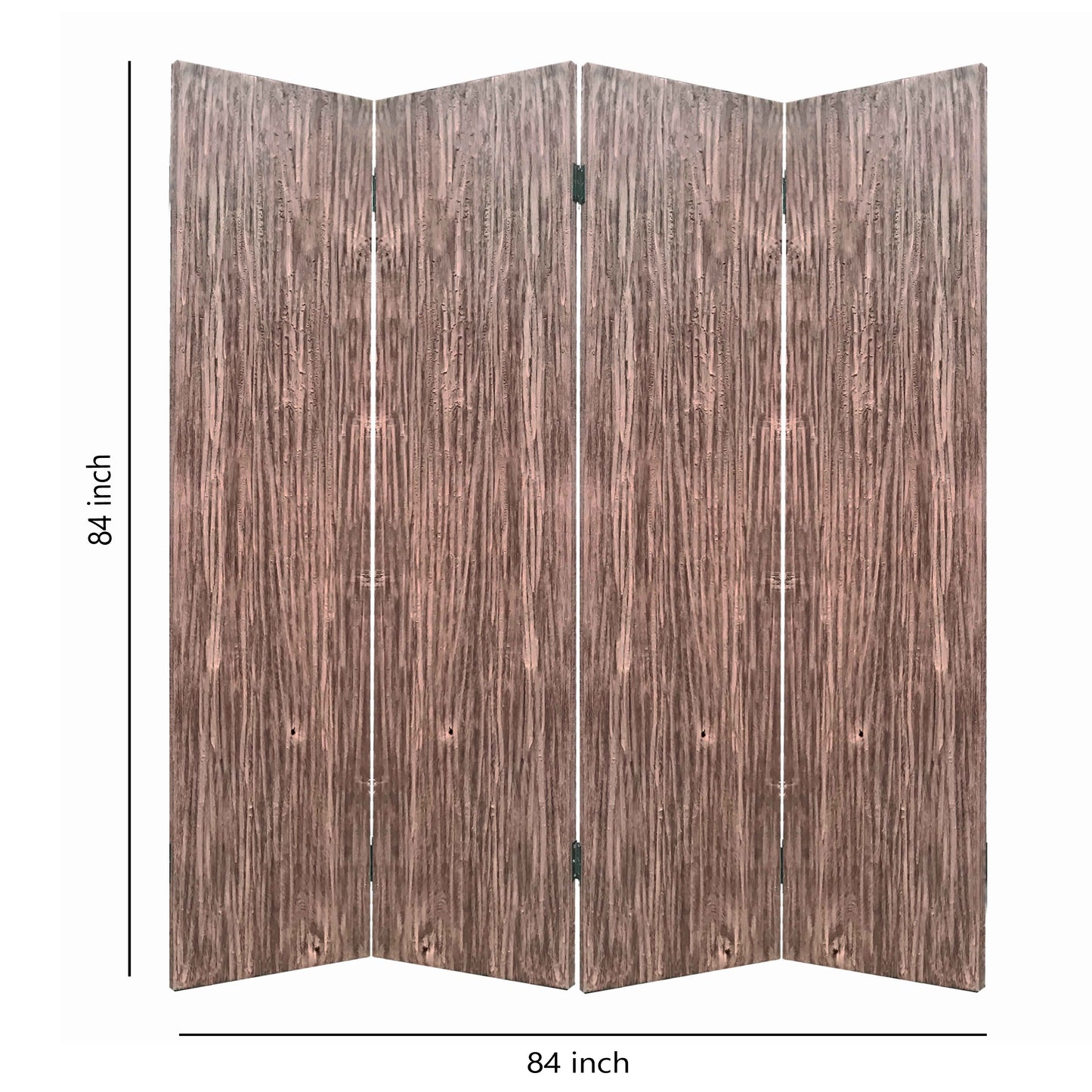 Textured and Bark Designed Wooden 4 Panel Room Divider , Natural Brown
