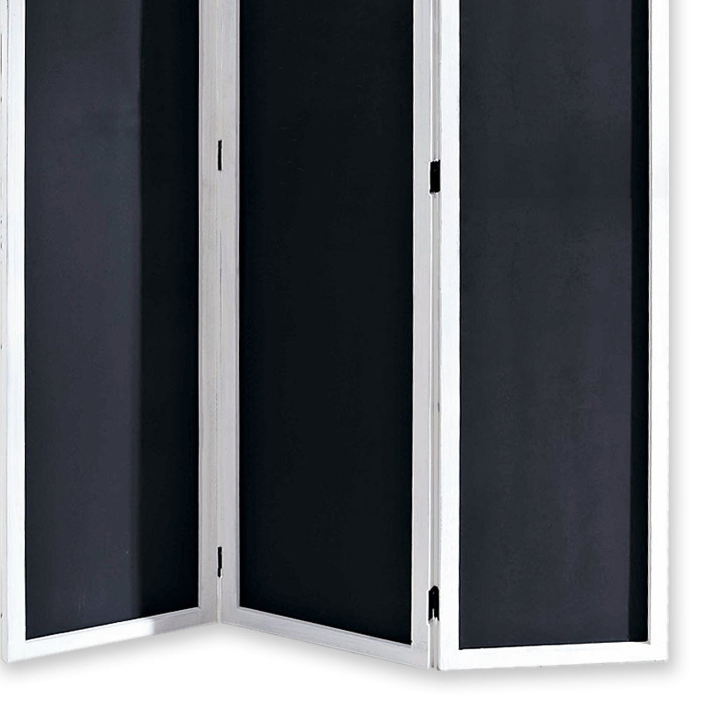 Chalkboard and Wooden 3 Panel Room Divider, Black and White